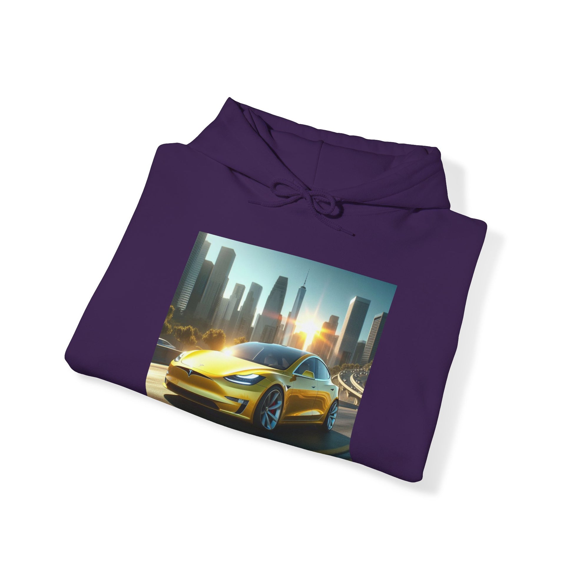 Yellow Tesla Hoodie Hoodie Printify