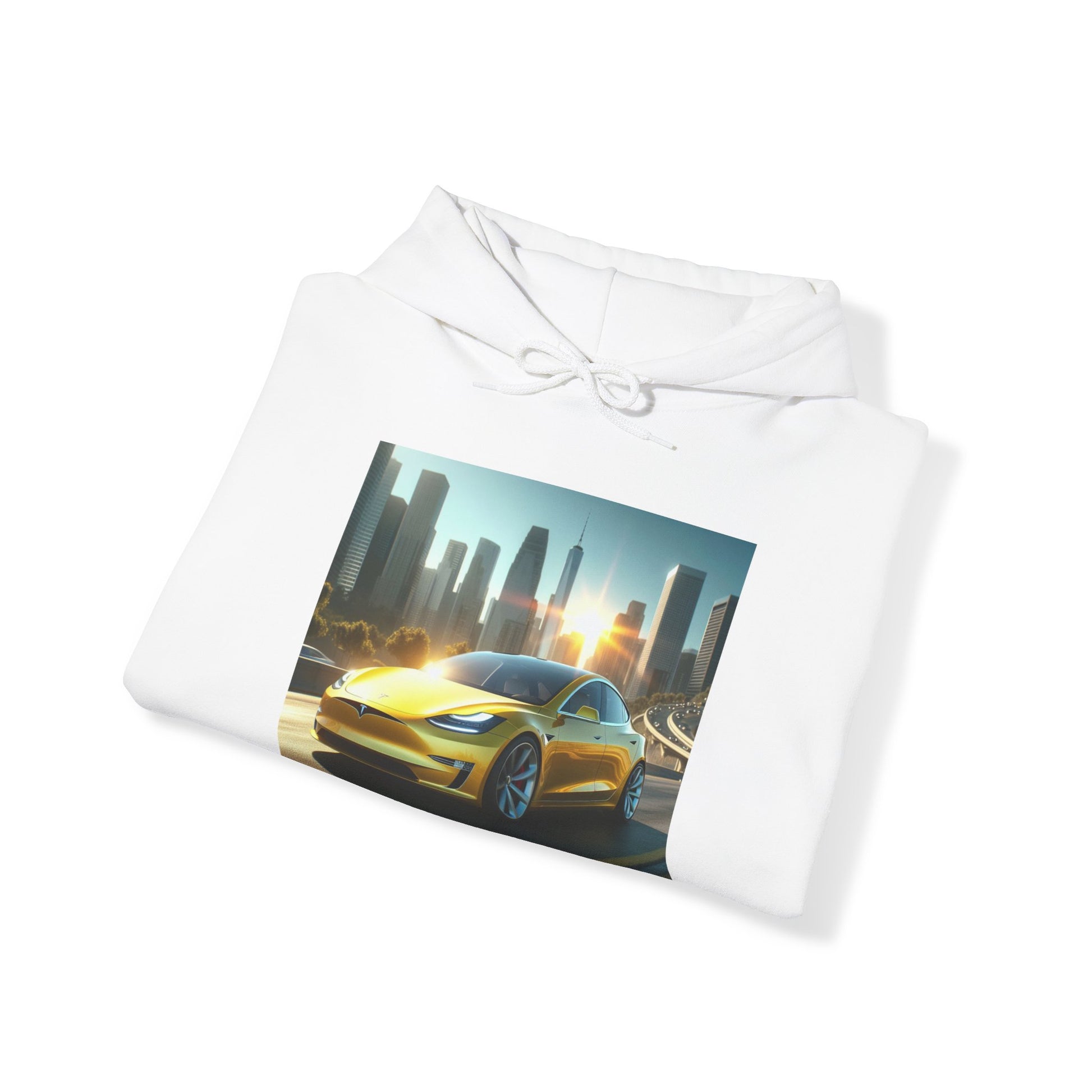 Yellow Tesla Hoodie Hoodie Printify