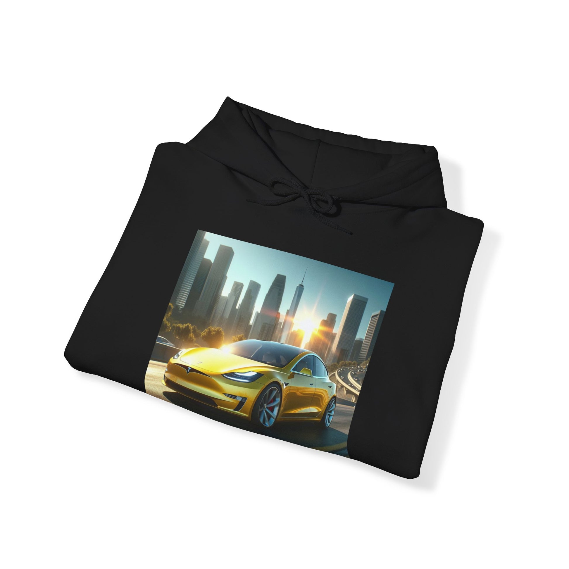 Yellow Tesla Hoodie Hoodie Printify