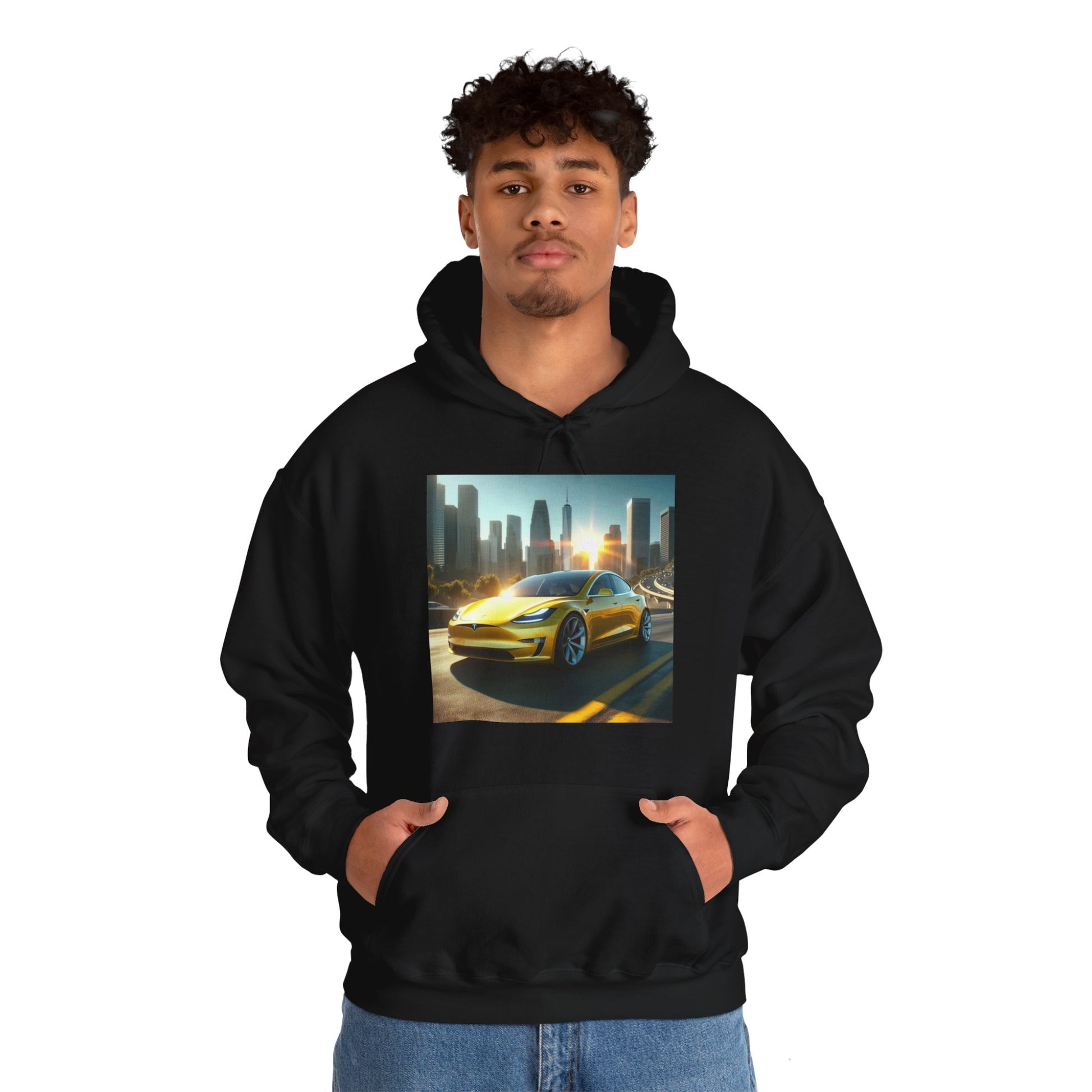 Yellow Tesla Hoodie Hoodie Printify