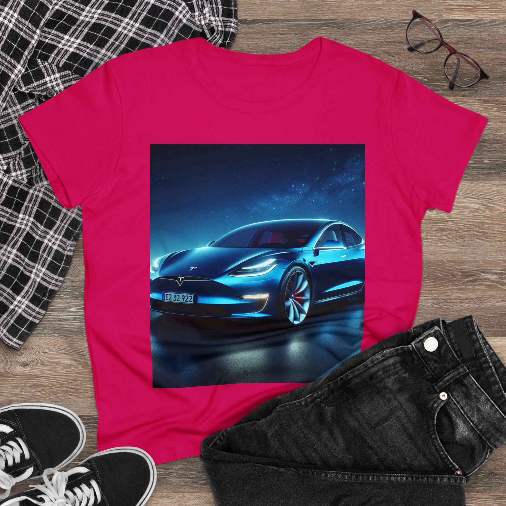 Blue Tesla T-Shirt T-Shirt Printify