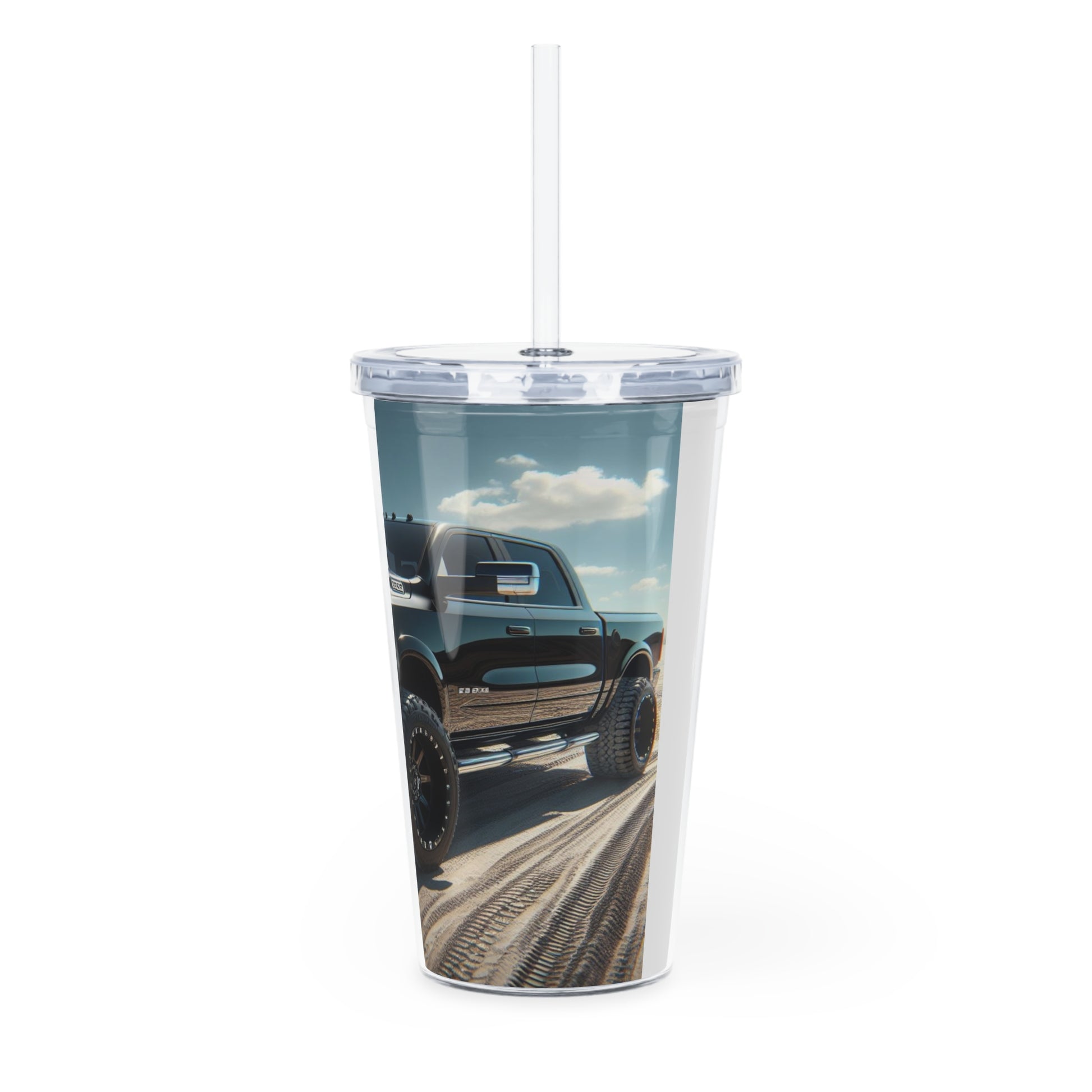 Black Dodge Ram Plastic Tumbler with Straw Mug Printify