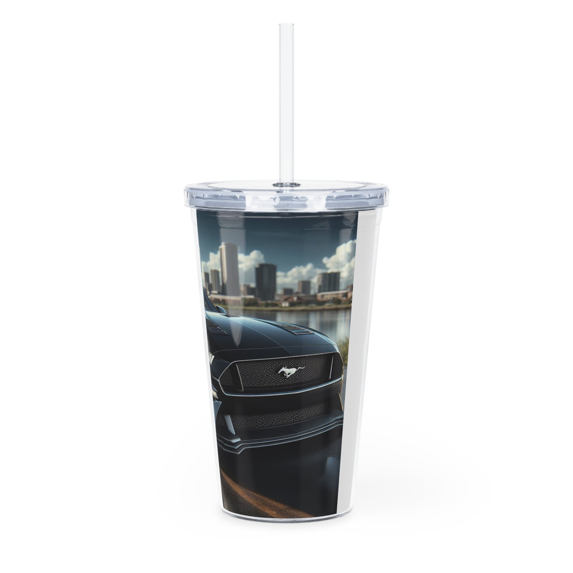 Black Mustang Tumbler with Straw Mug Printify