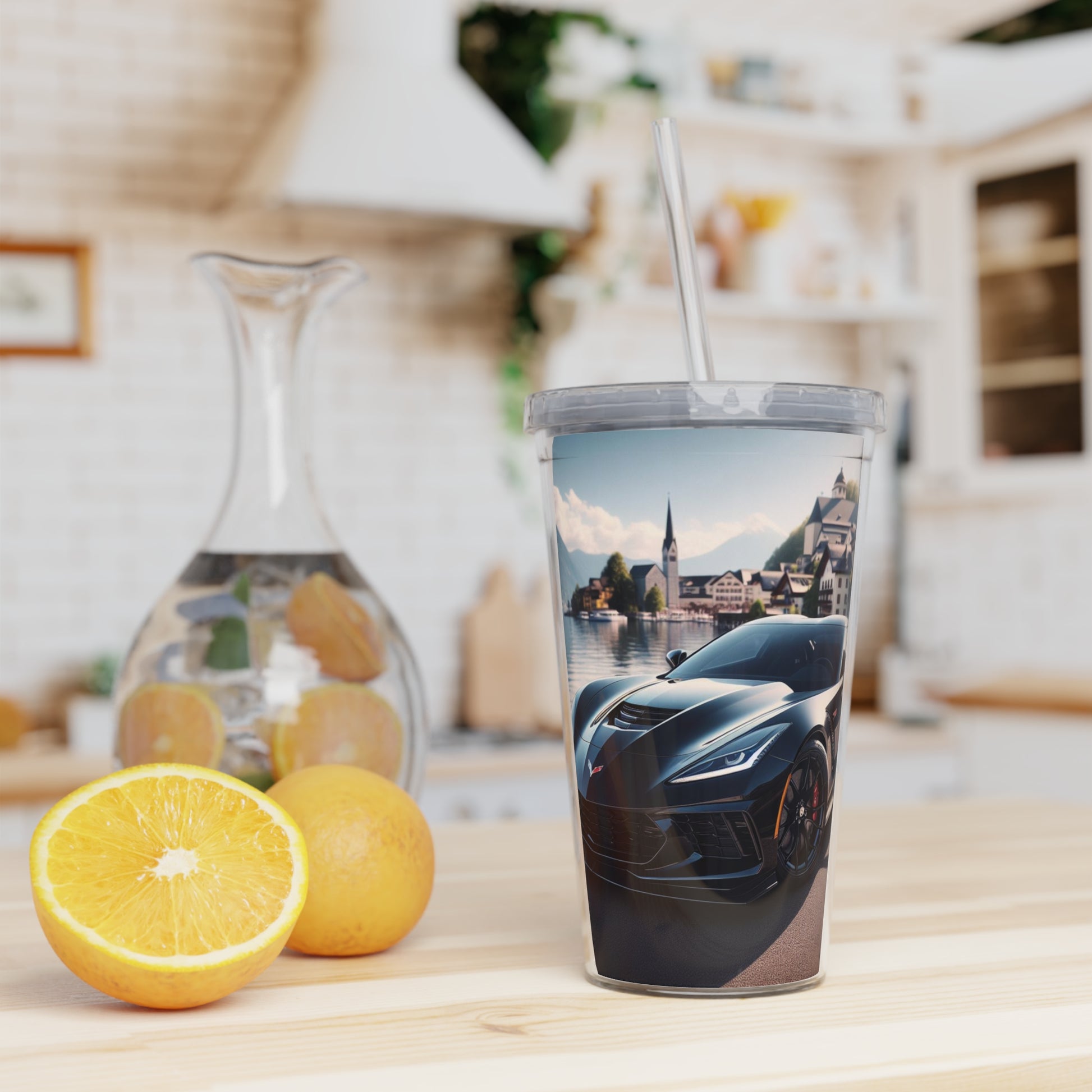 Black Corvette Tumbler with Straw Mug Printify
