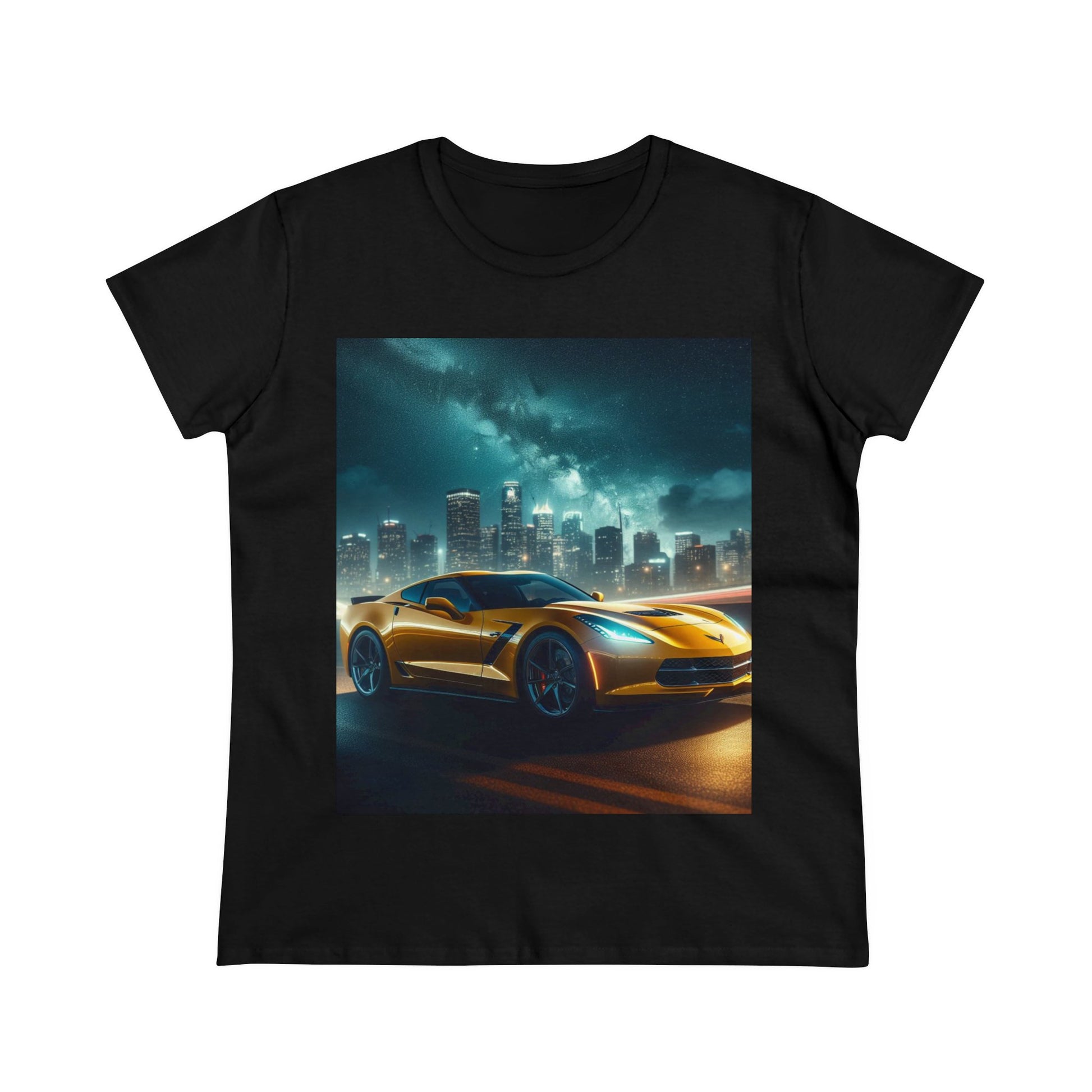 Yellow Corvette T-Shirt T-Shirt Printify Black S