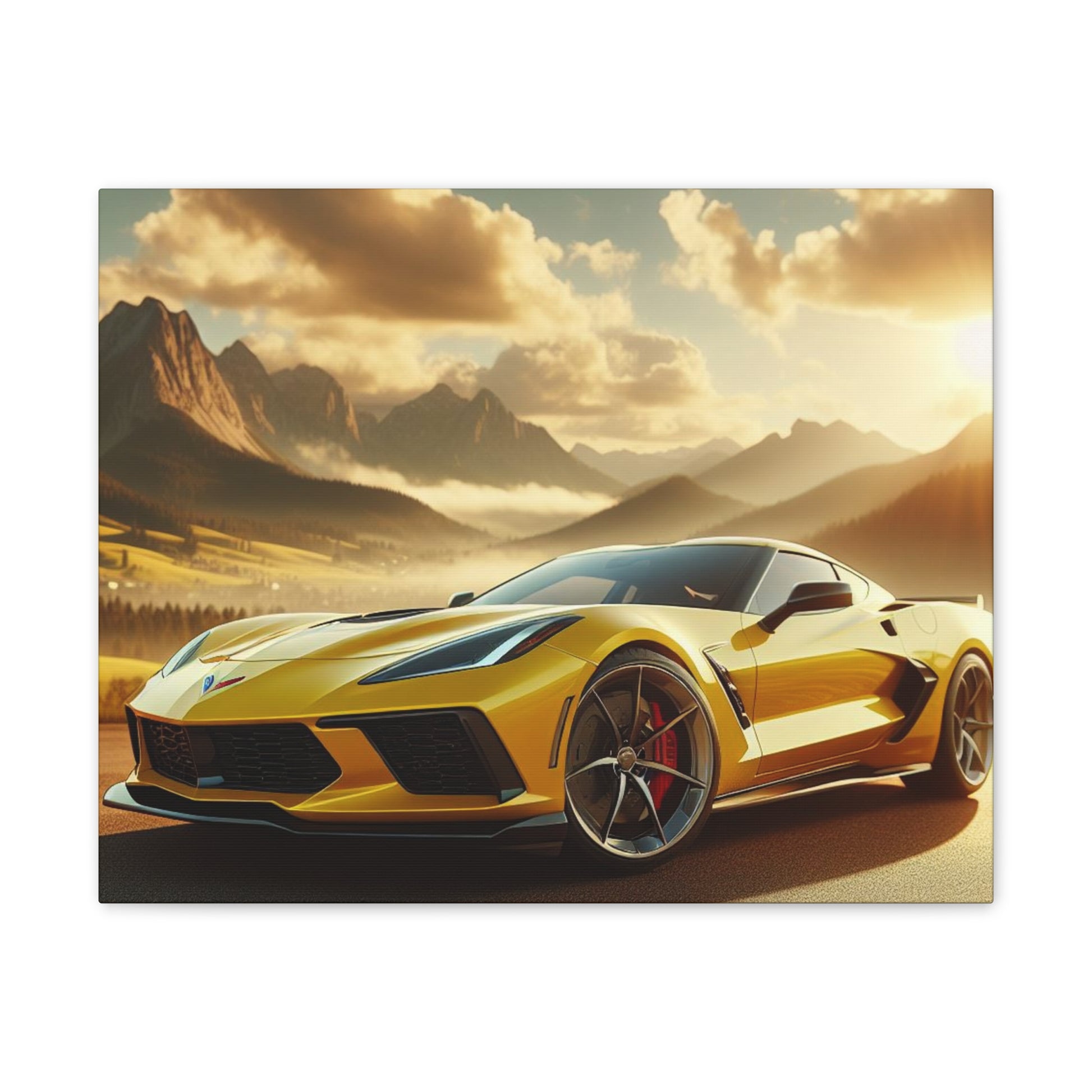 Yellow Corvette Canvas Canvas Printify