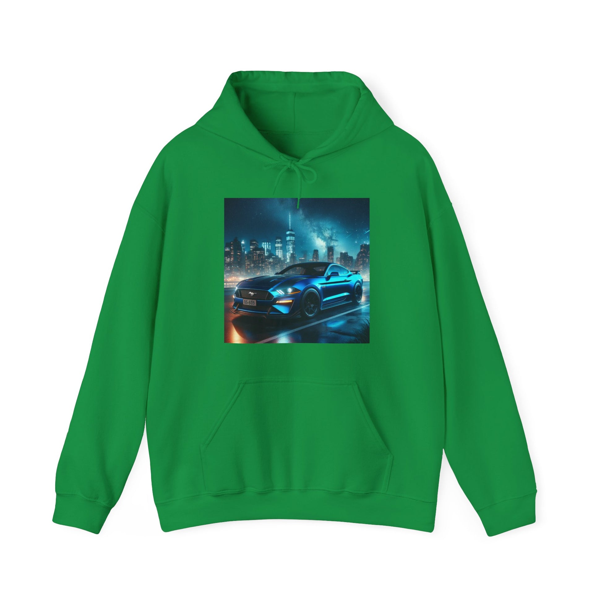 Blue Mustang Hoodie Hoodie Printify Irish Green S