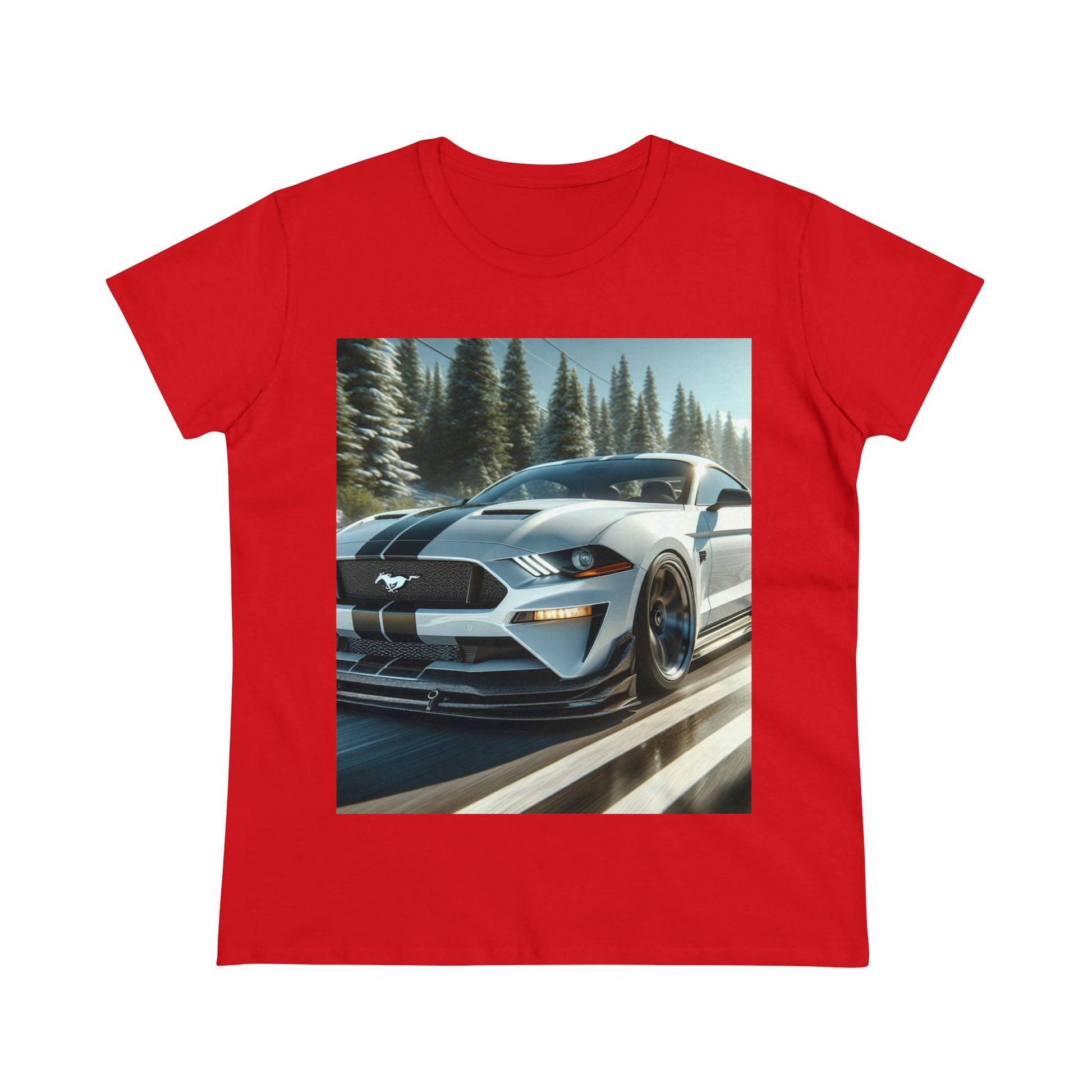 White Mustang T-Shirt T-Shirt Printify Red S