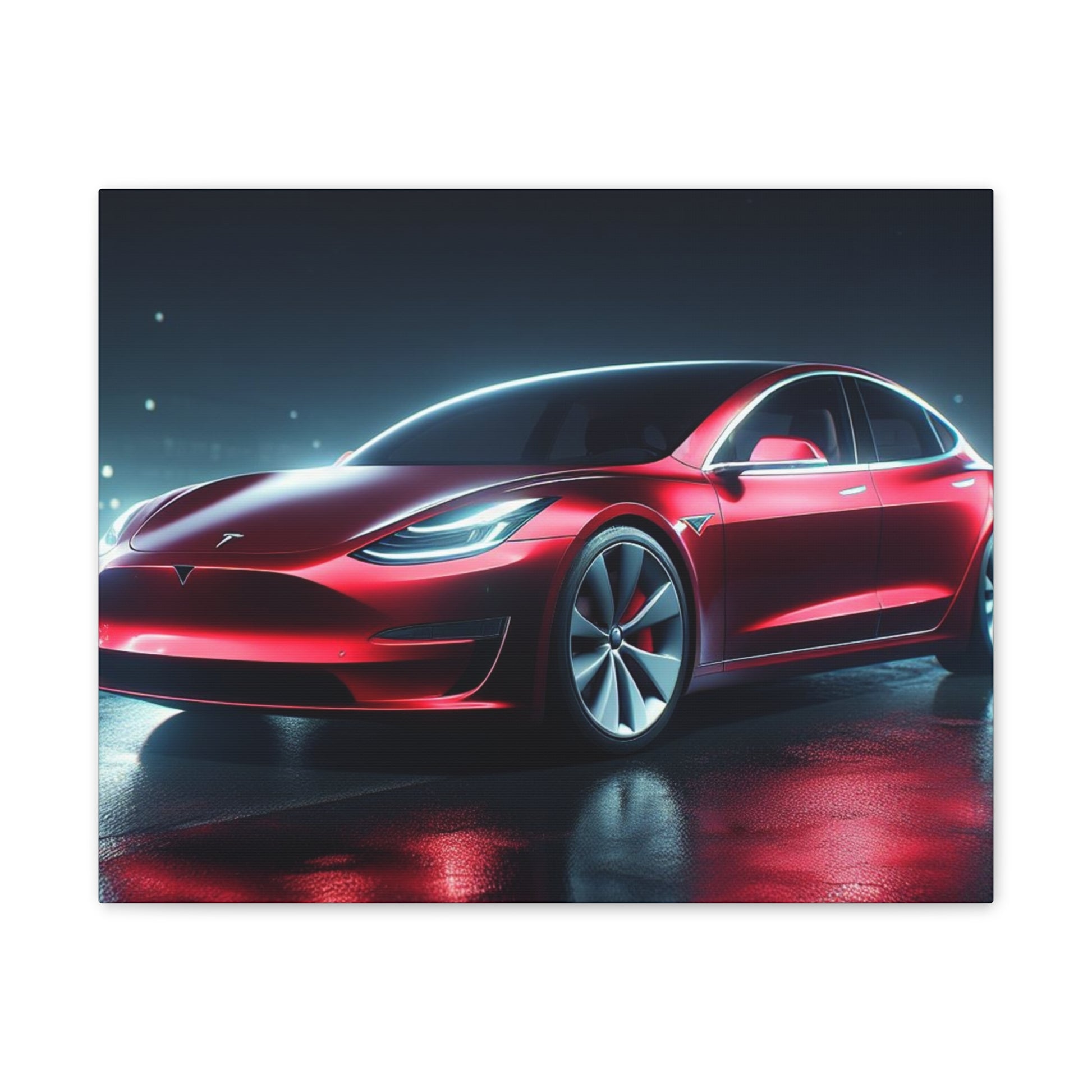 Red Tesla Canvas Canvas Printify