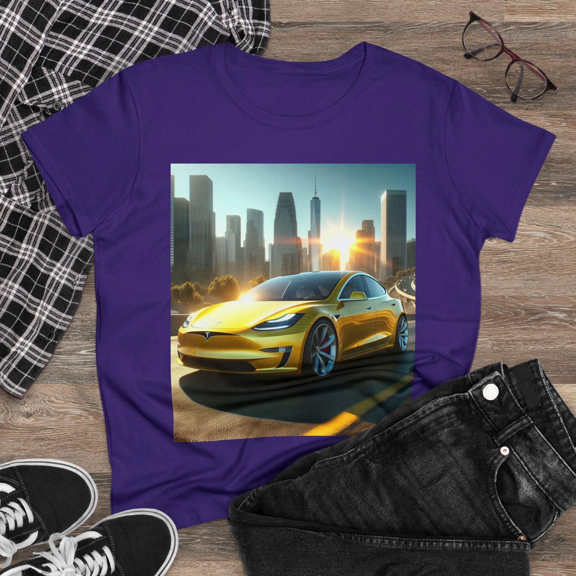 Yellow Tesla T-Shirt T-Shirt Printify