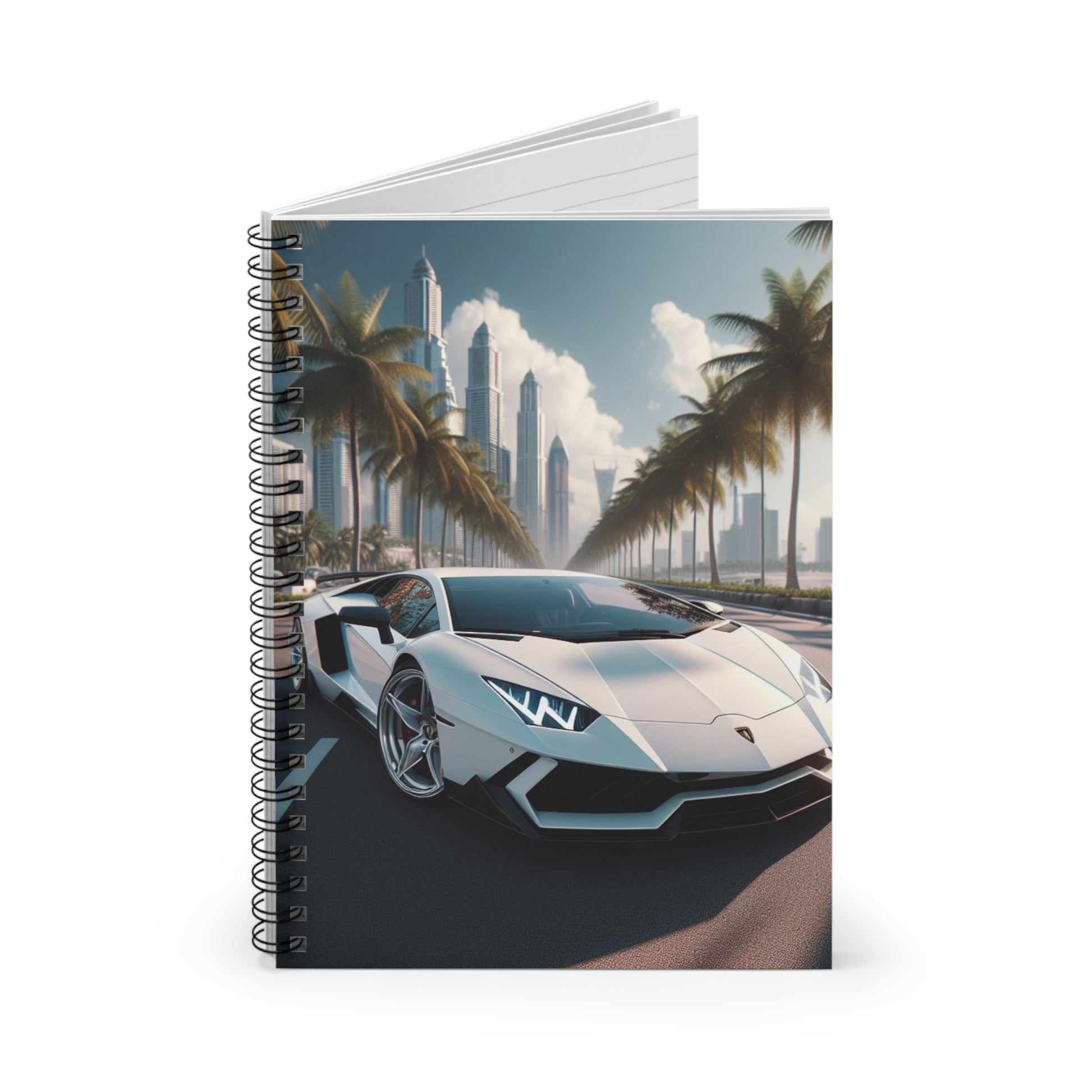 White Lamborghini Spiral Notebook Paper products Printify
