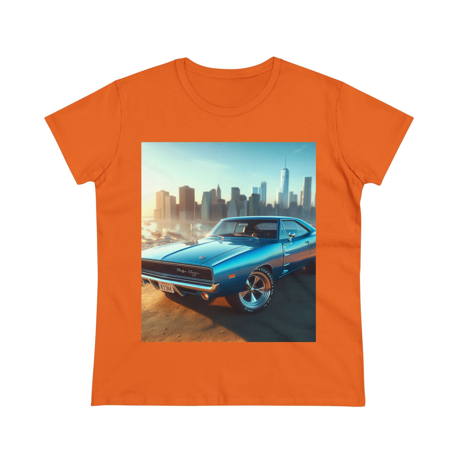 1970 Blue Dodge Charger T-Shirt T-Shirt Printify Orange S