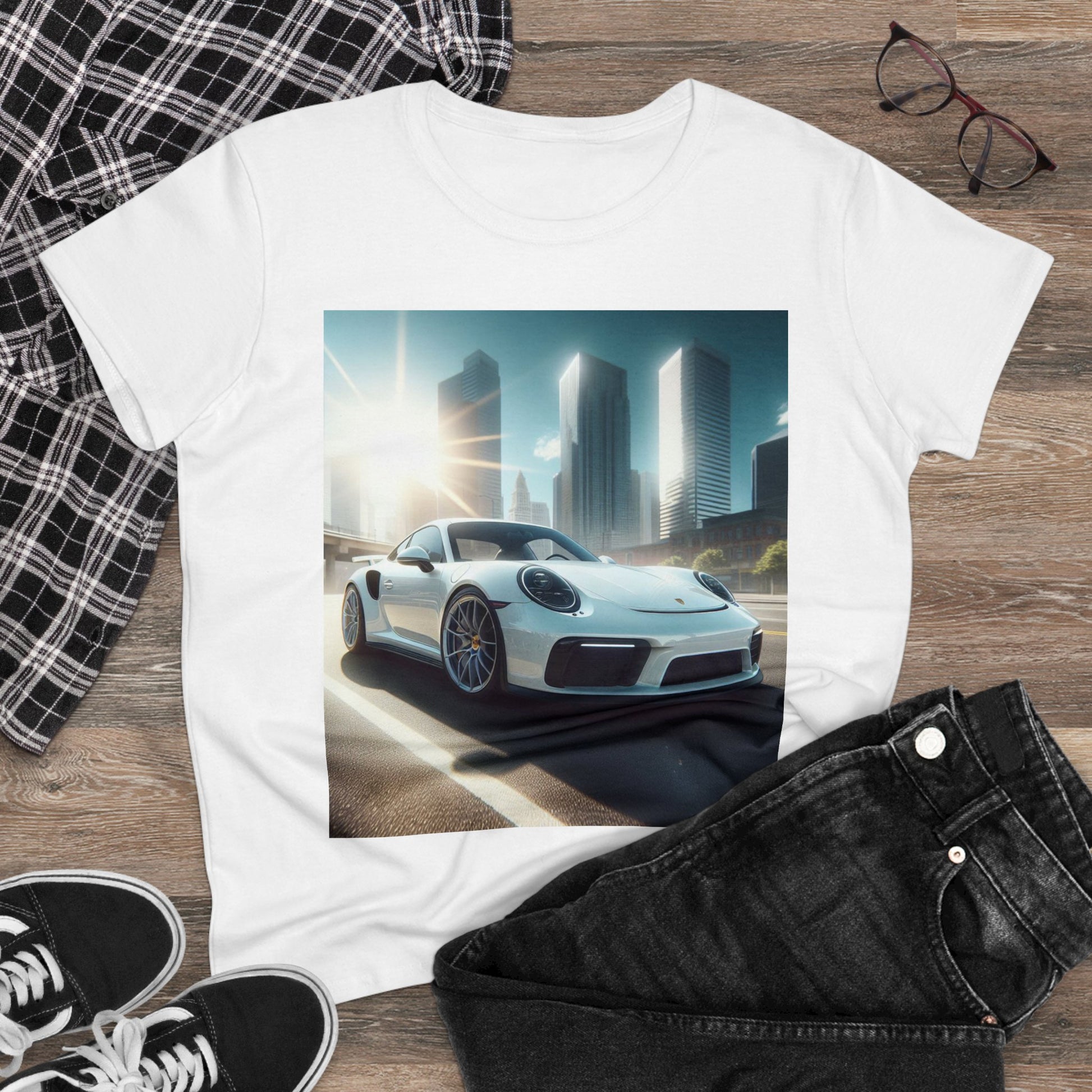 White Porsche T-Shirt T-Shirt Printify