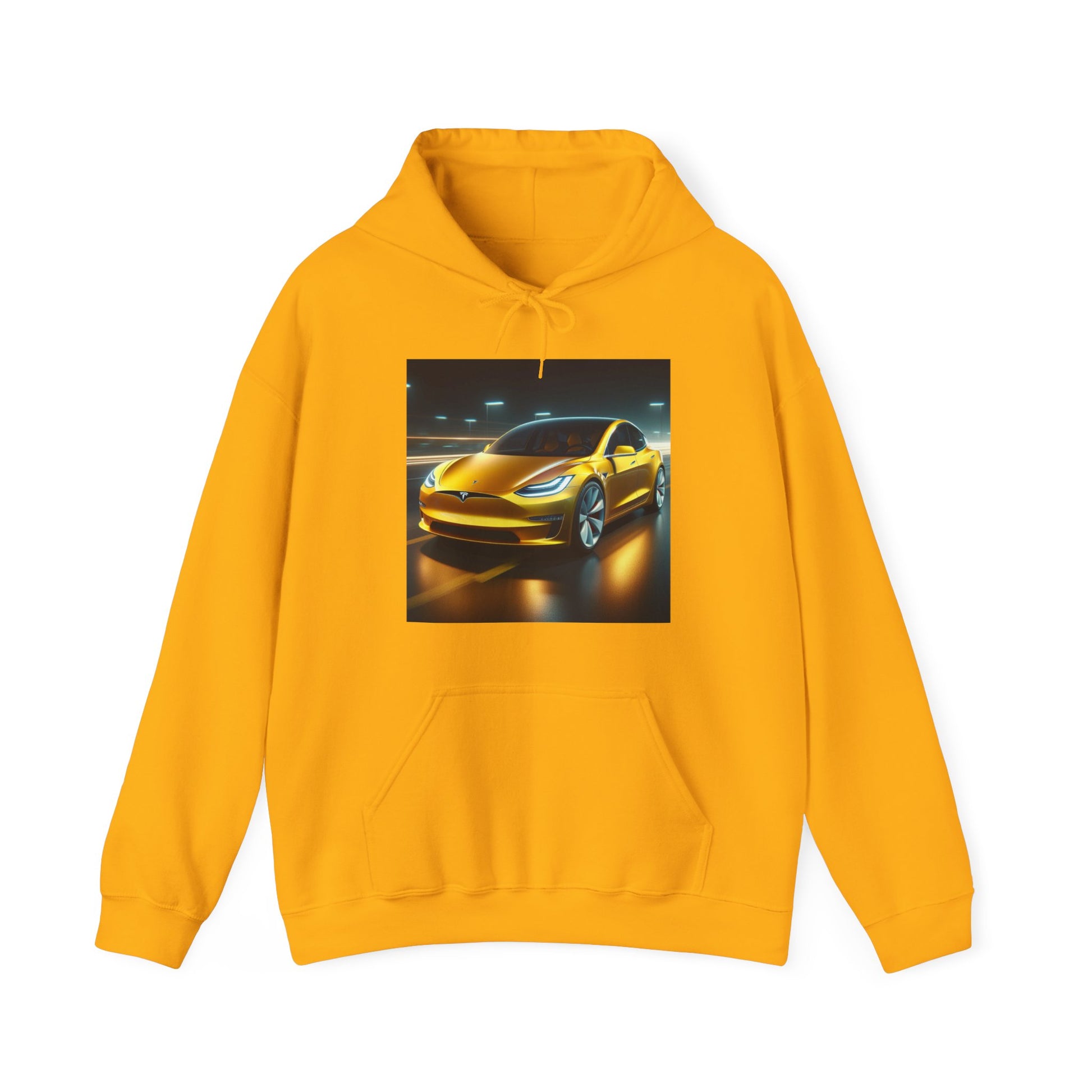 Yellow Tesla Hoodie Hoodie Printify Gold S