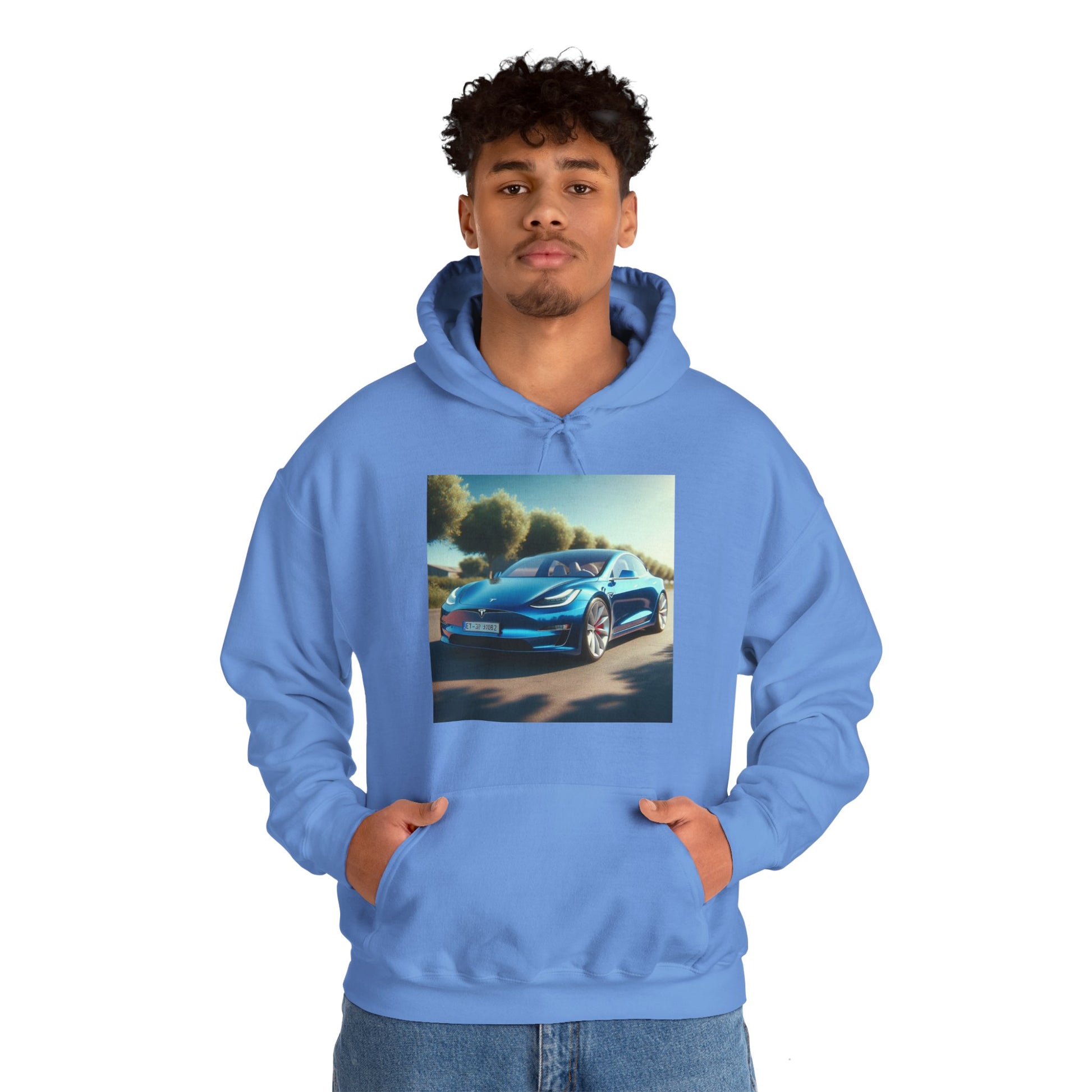 Blue Tesla Hoodie Hoodie Printify