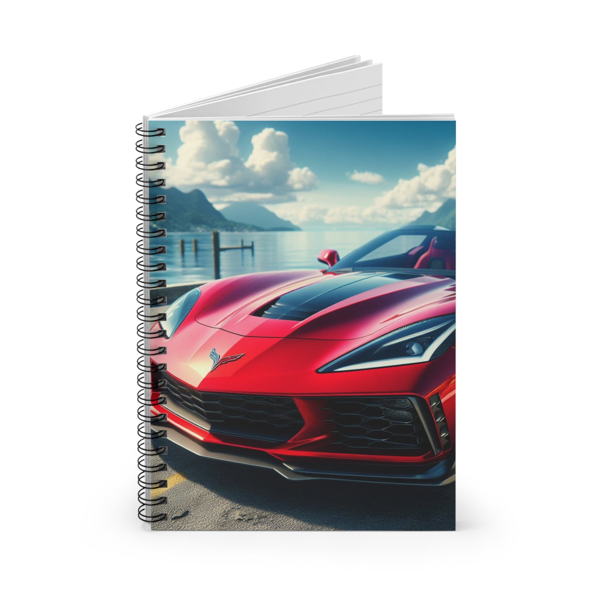 Red Corvette Spiral Notebook Paper products Printify