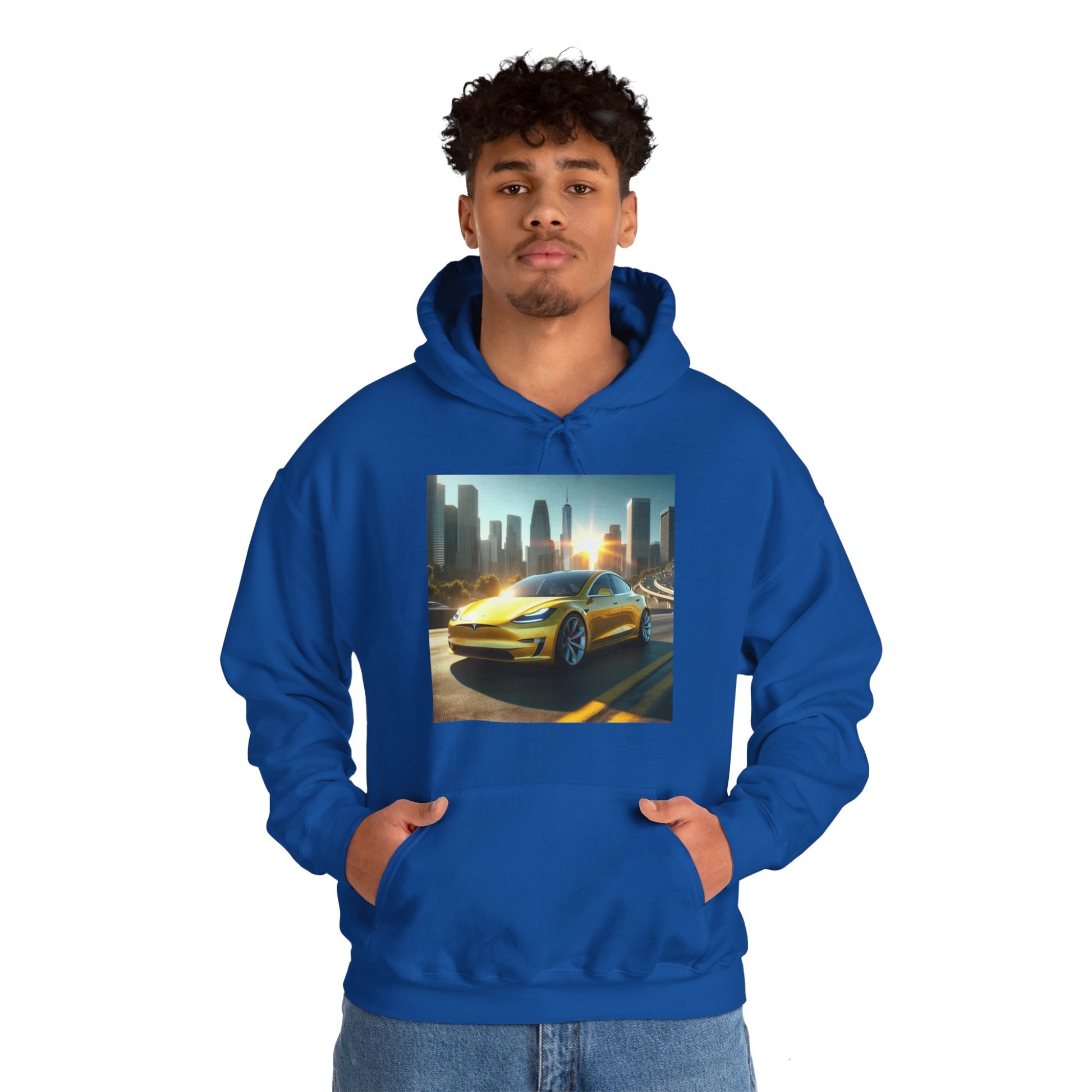 Yellow Tesla Hoodie Hoodie Printify