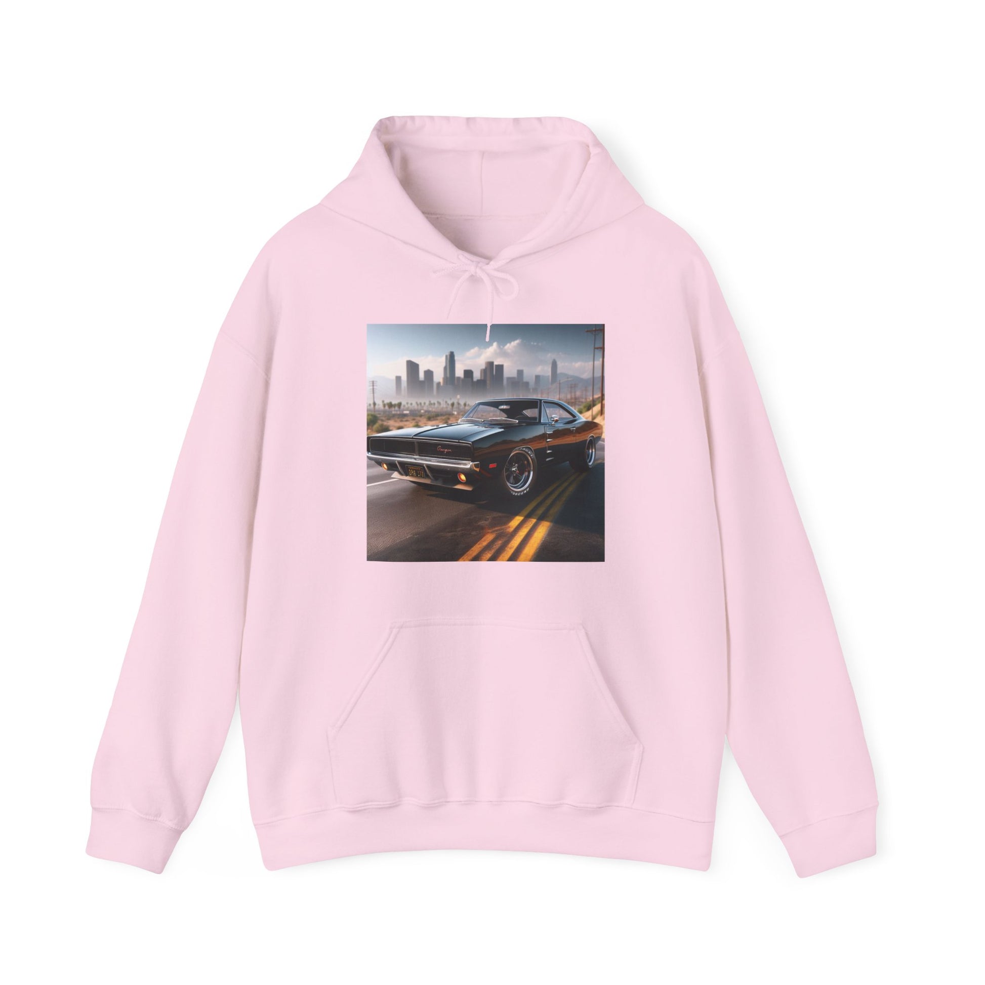 1970 Black Dodge Charger Hoodie Hoodie Printify Light Pink S