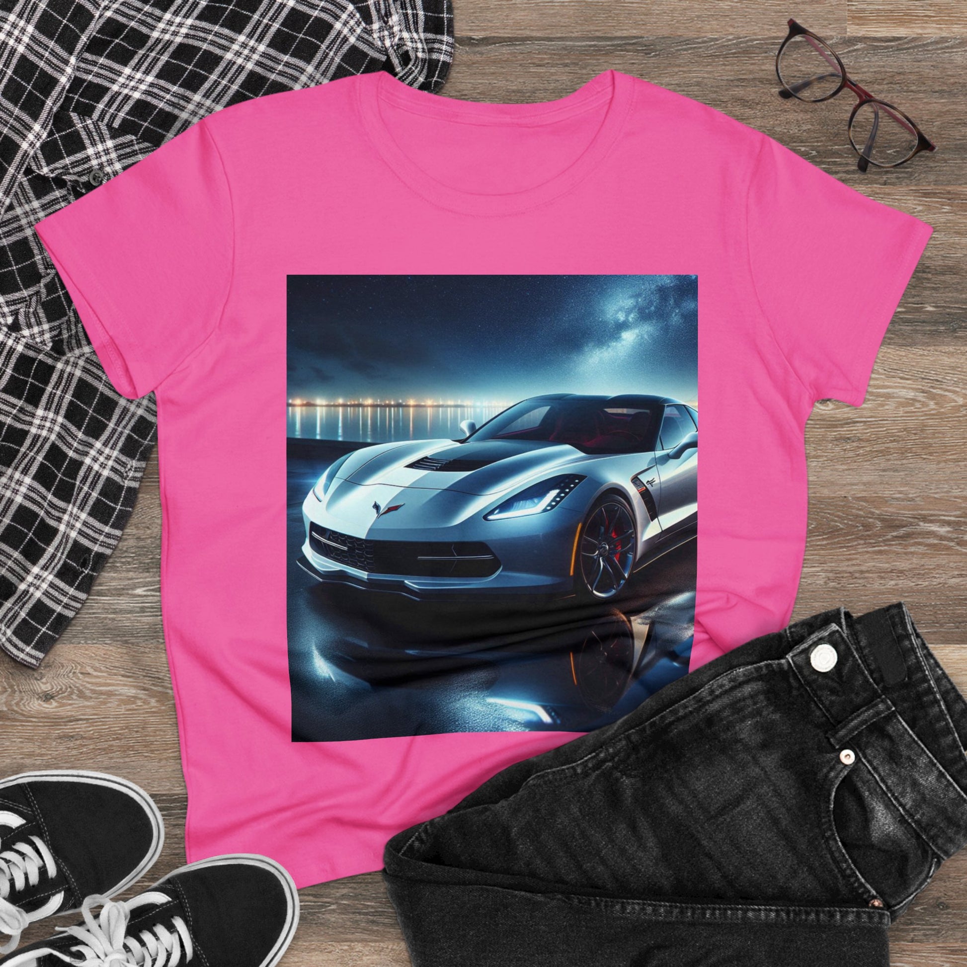 White Corvette T-Shirt T-Shirt Printify