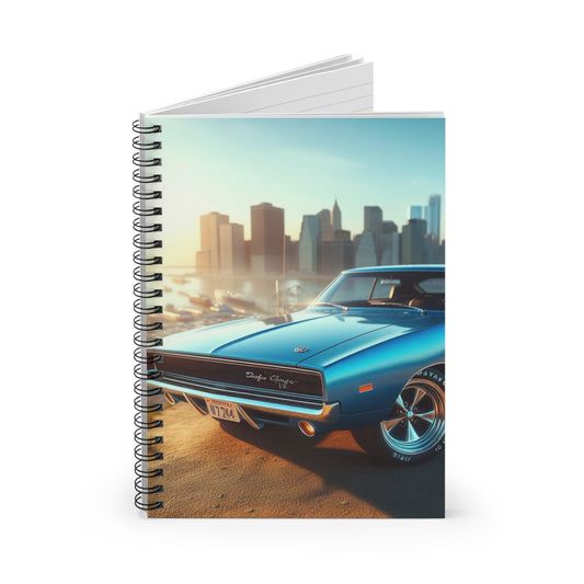 1970 Blue Dodge Charger Spiral Notebook Paper products Printify