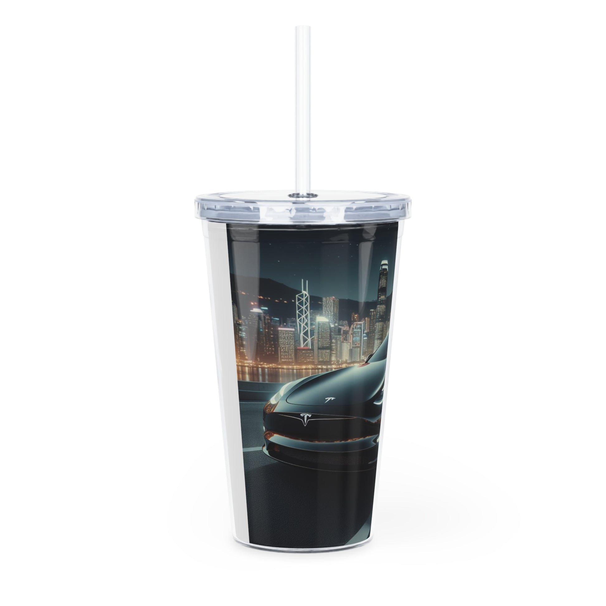 Black Tesla Tumbler with Straw Mug Printify
