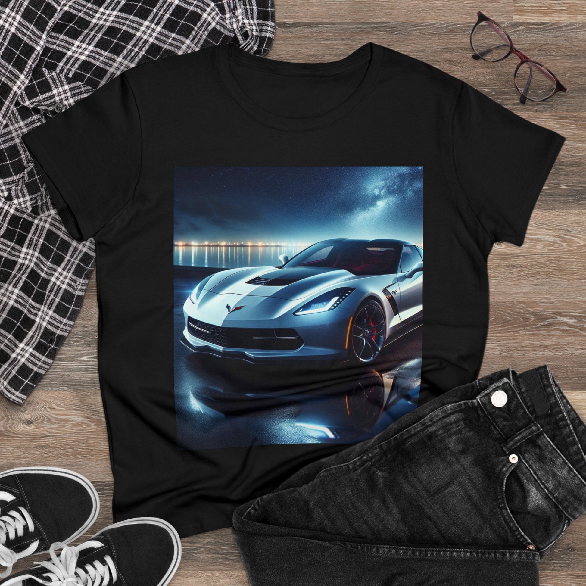 White Corvette T-Shirt T-Shirt Printify