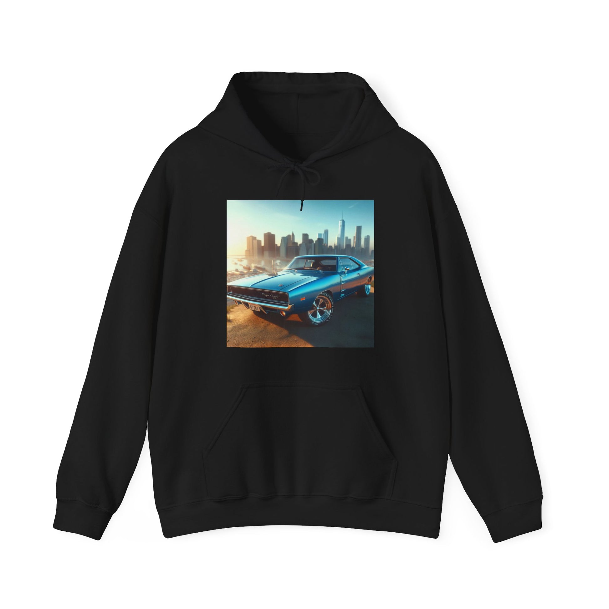 1970 Blue Dodge Charger Hoodie Hoodie Printify Black S
