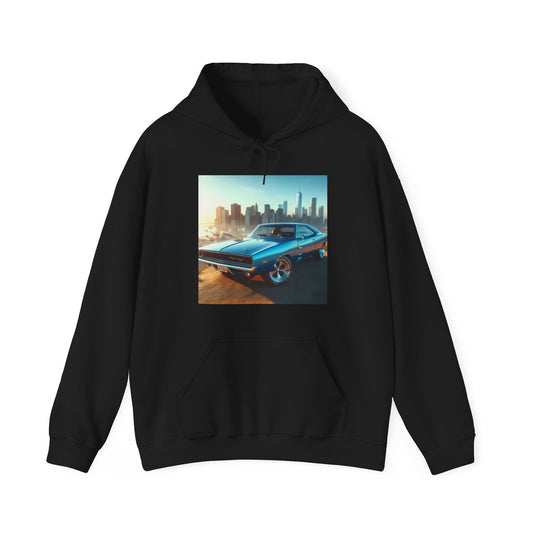 1970 Blue Dodge Charger Hoodie Hoodie Printify Black S