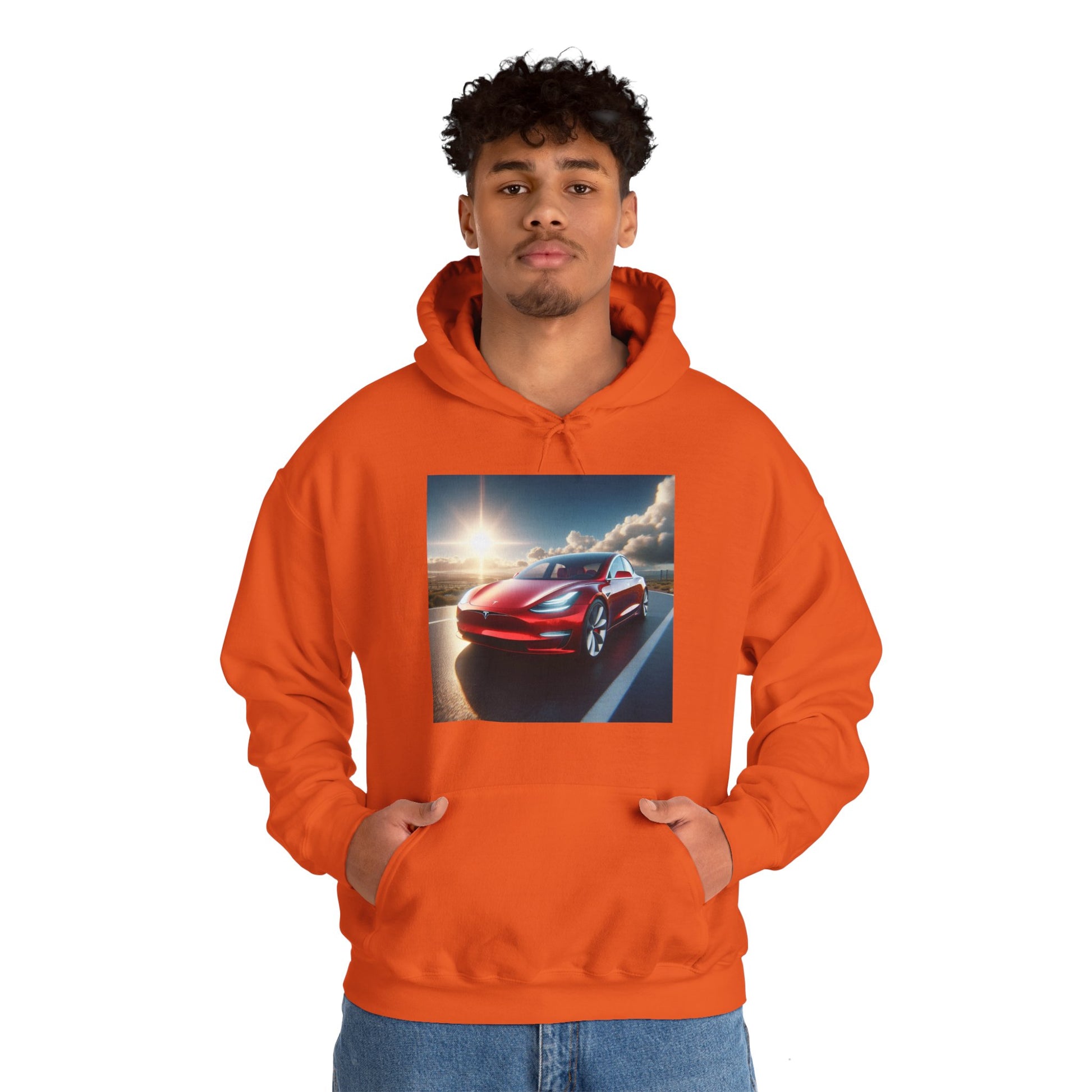 Red Tesla Hoodie Hoodie Printify