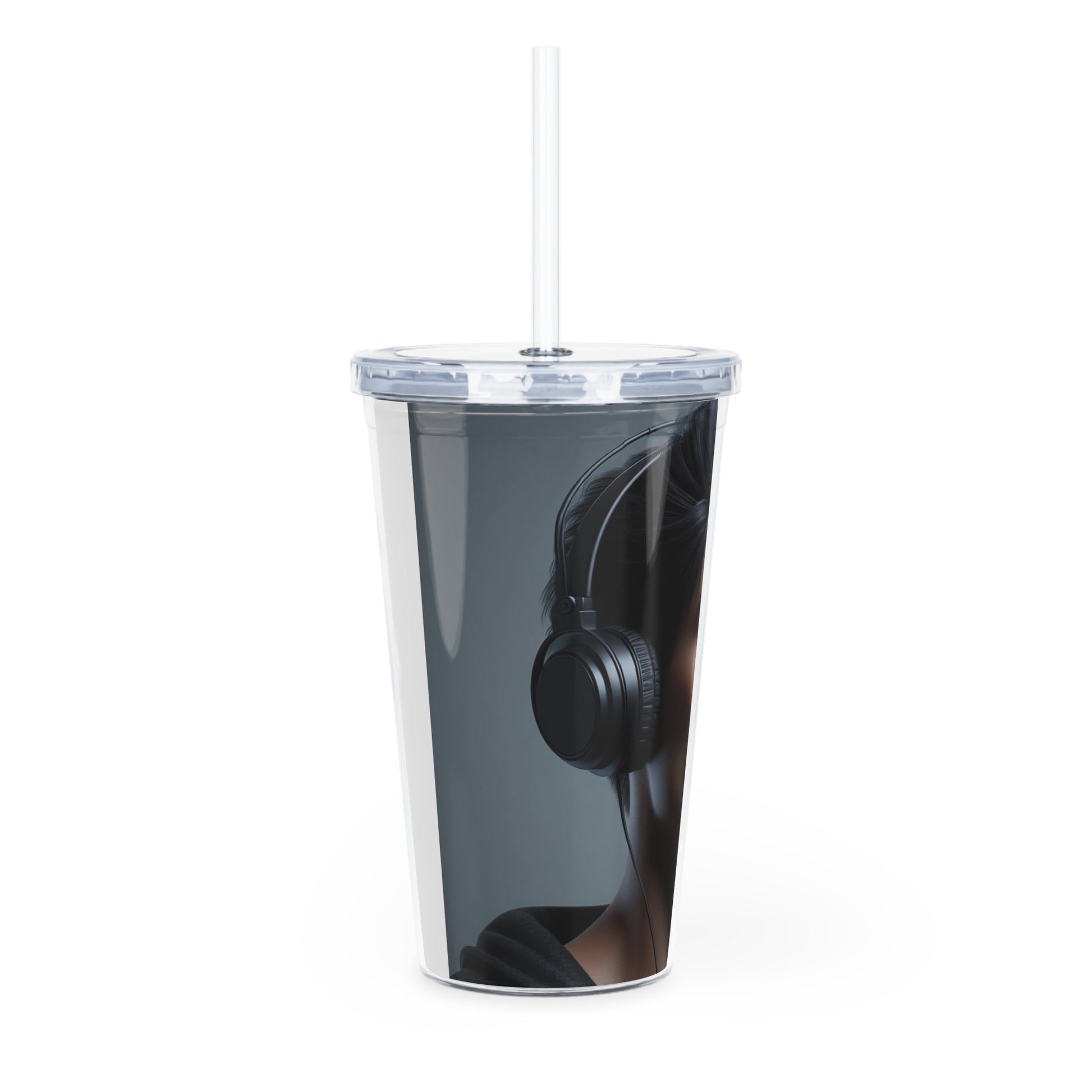 Music Vibes Plastic Tumbler with Straw Mug Printify