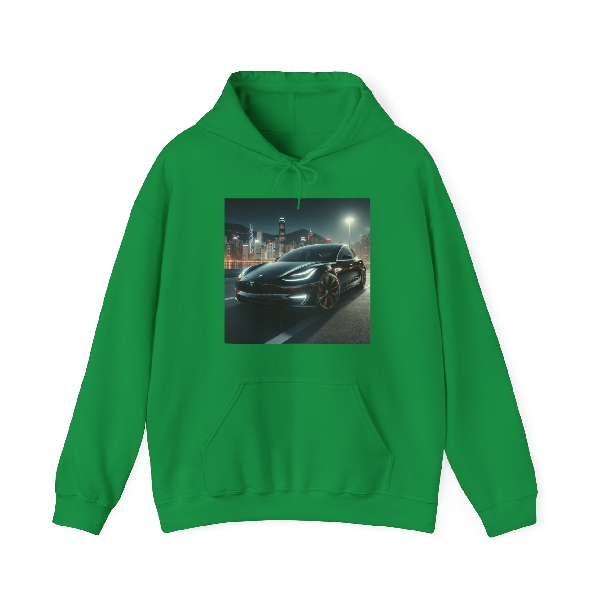 Black Tesla Hoodie Hoodie Printify Irish Green S