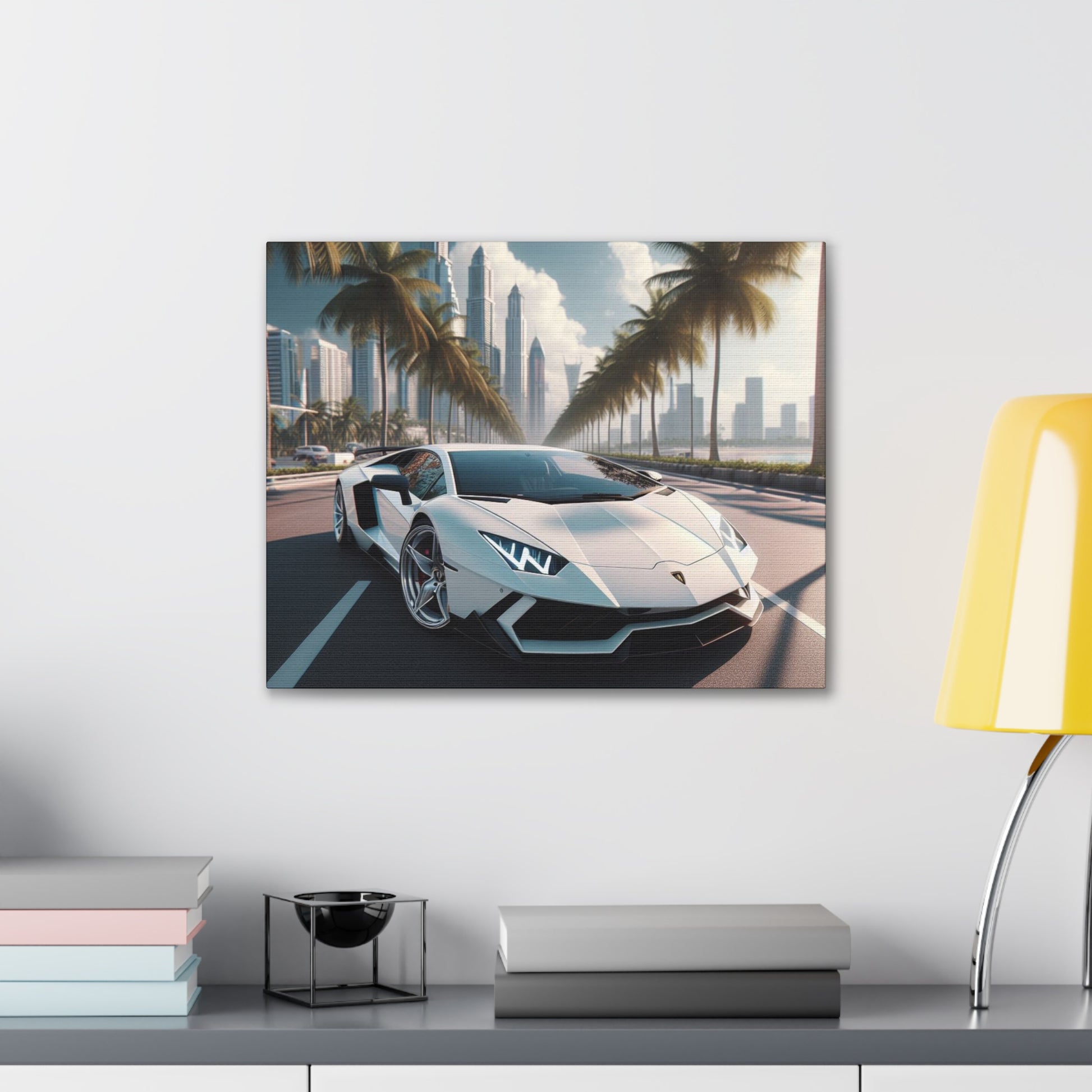 White Lamborghini Canvas Canvas Printify 20″ x 16″ (Horizontal) 0.75''