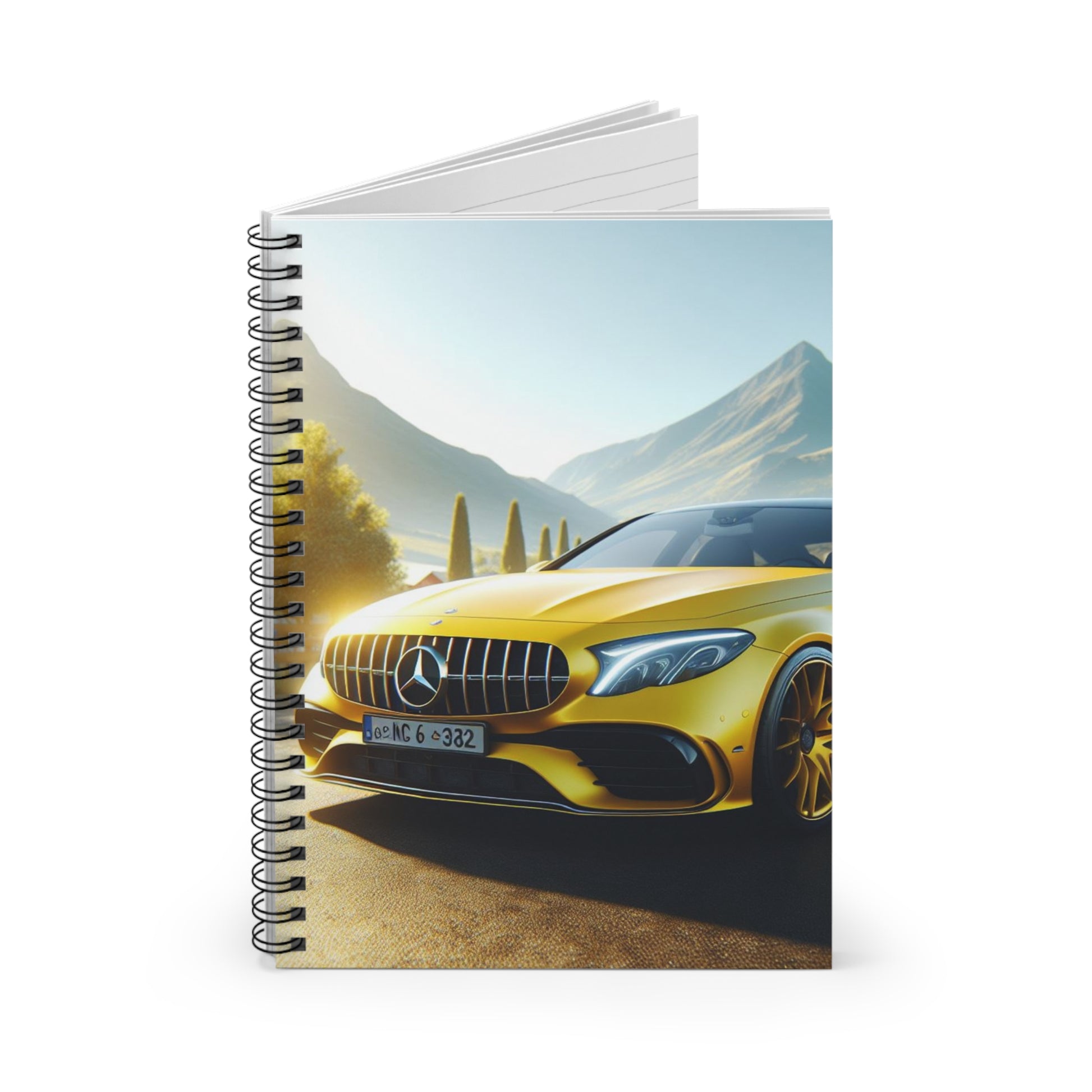 Yellow Mercedes Spiral Notebook Paper products Printify