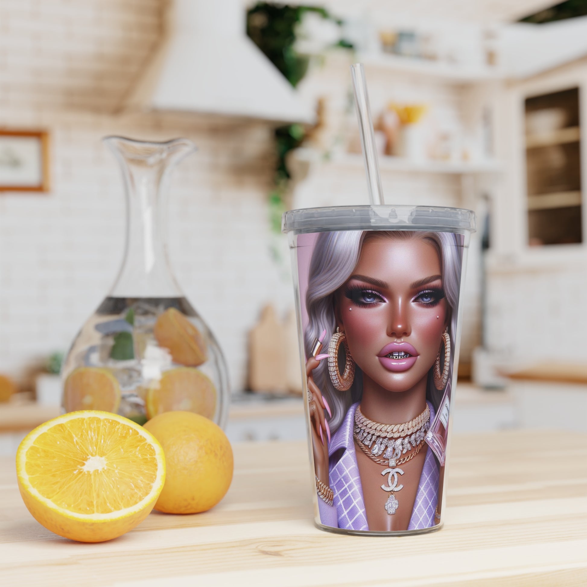 Chanel Please Tumbler with Straw Mug Printify