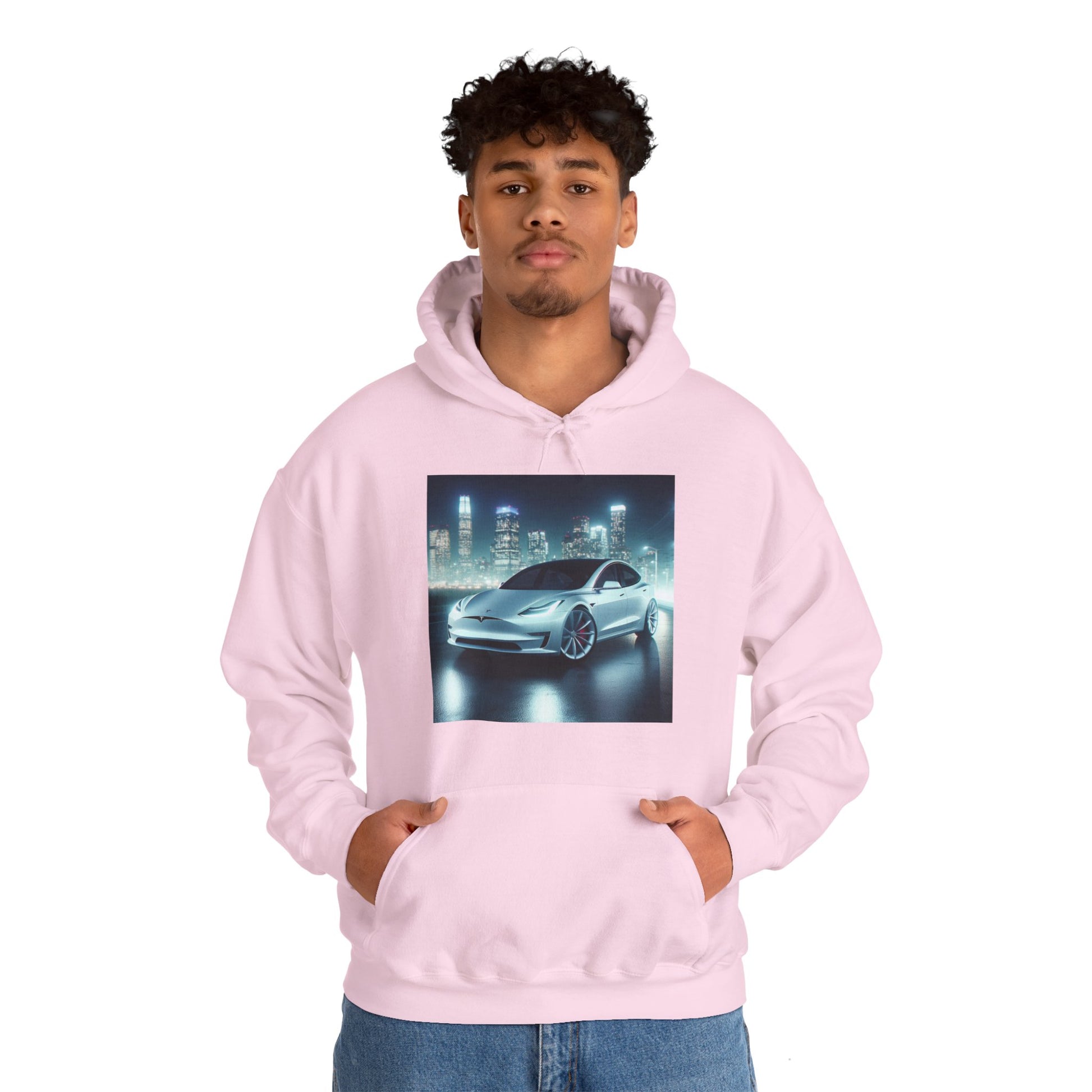 White Tesla Hoodie Hoodie Printify
