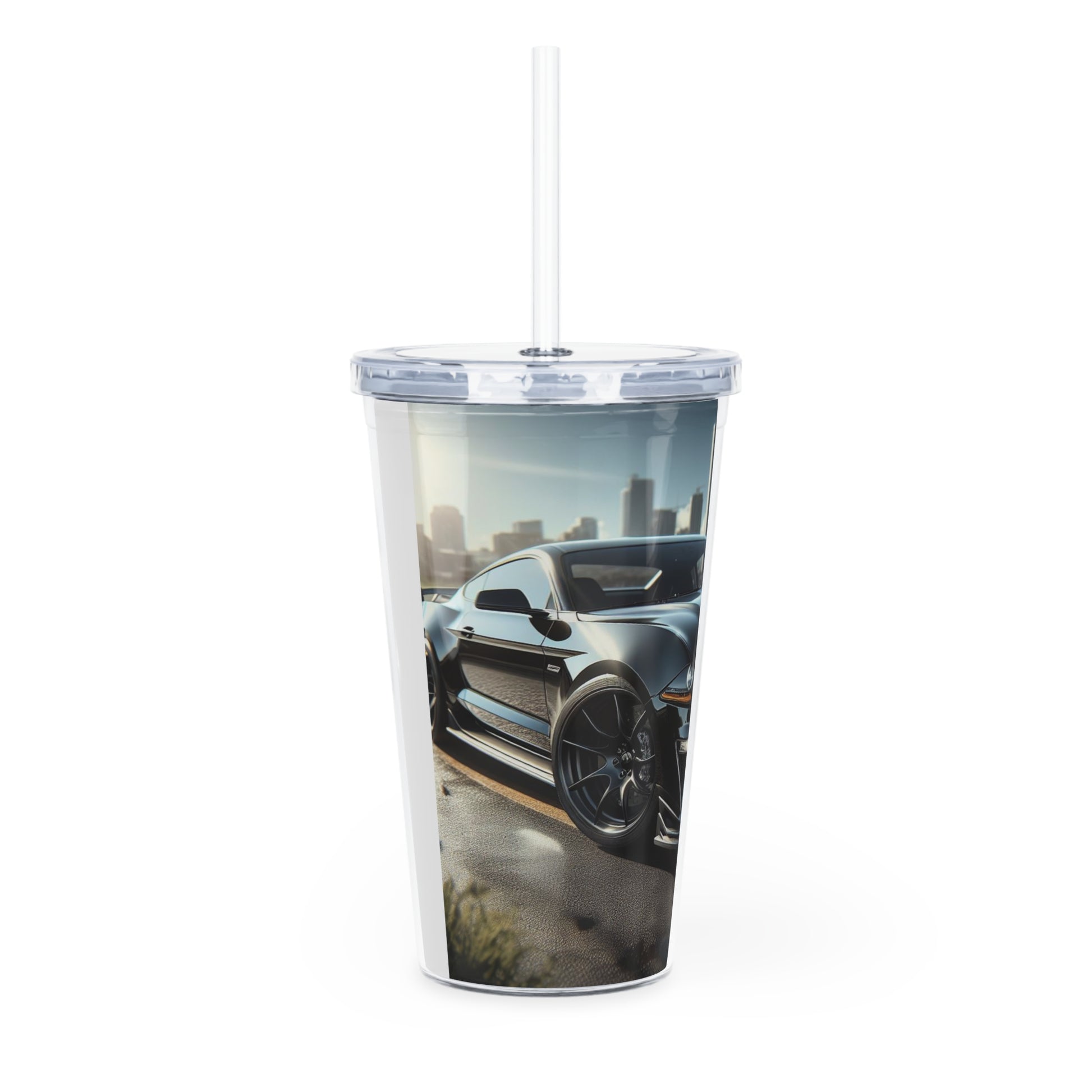 Black Mustang Tumbler with Straw Mug Printify
