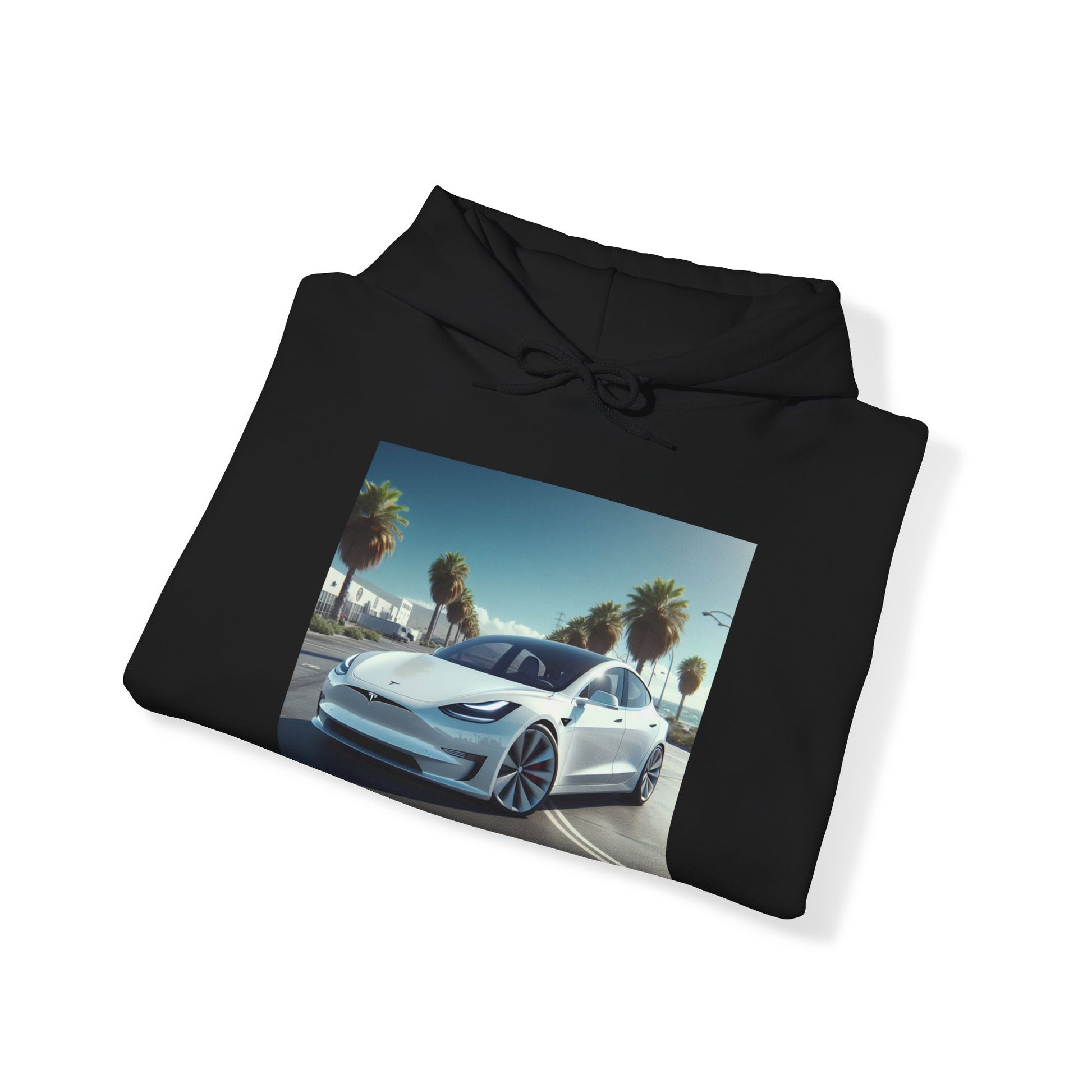 White Tesla Hoodie Hoodie Printify