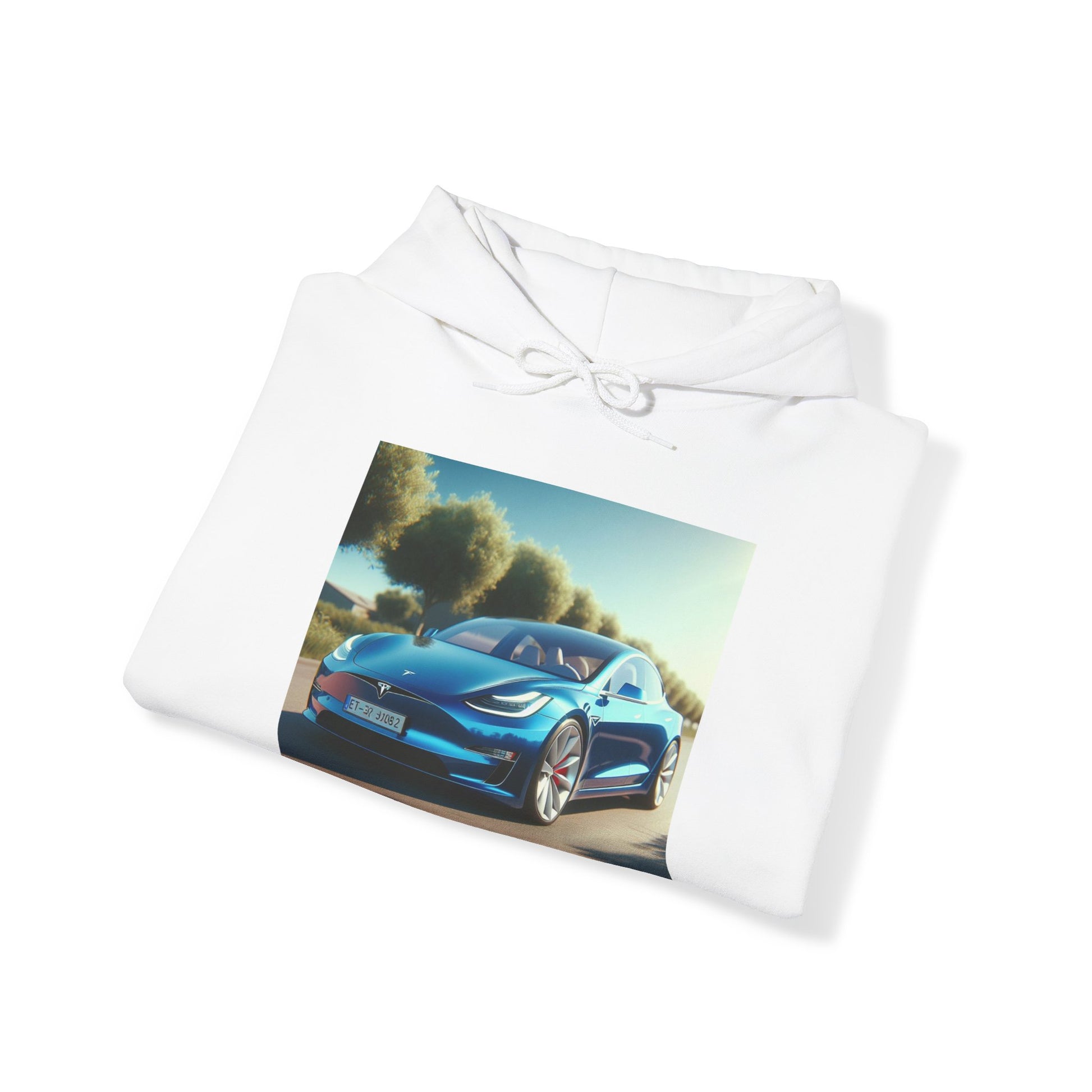 Blue Tesla Hoodie Hoodie Printify