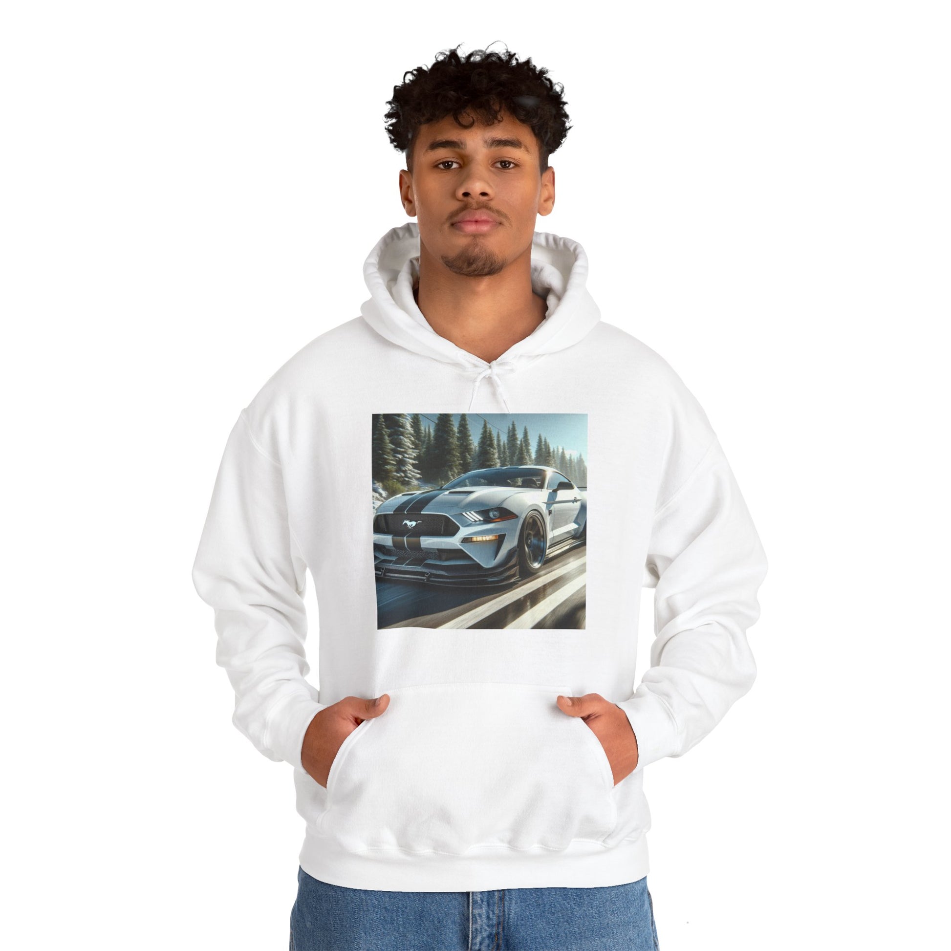 White Mustang Hoodie Hoodie Printify