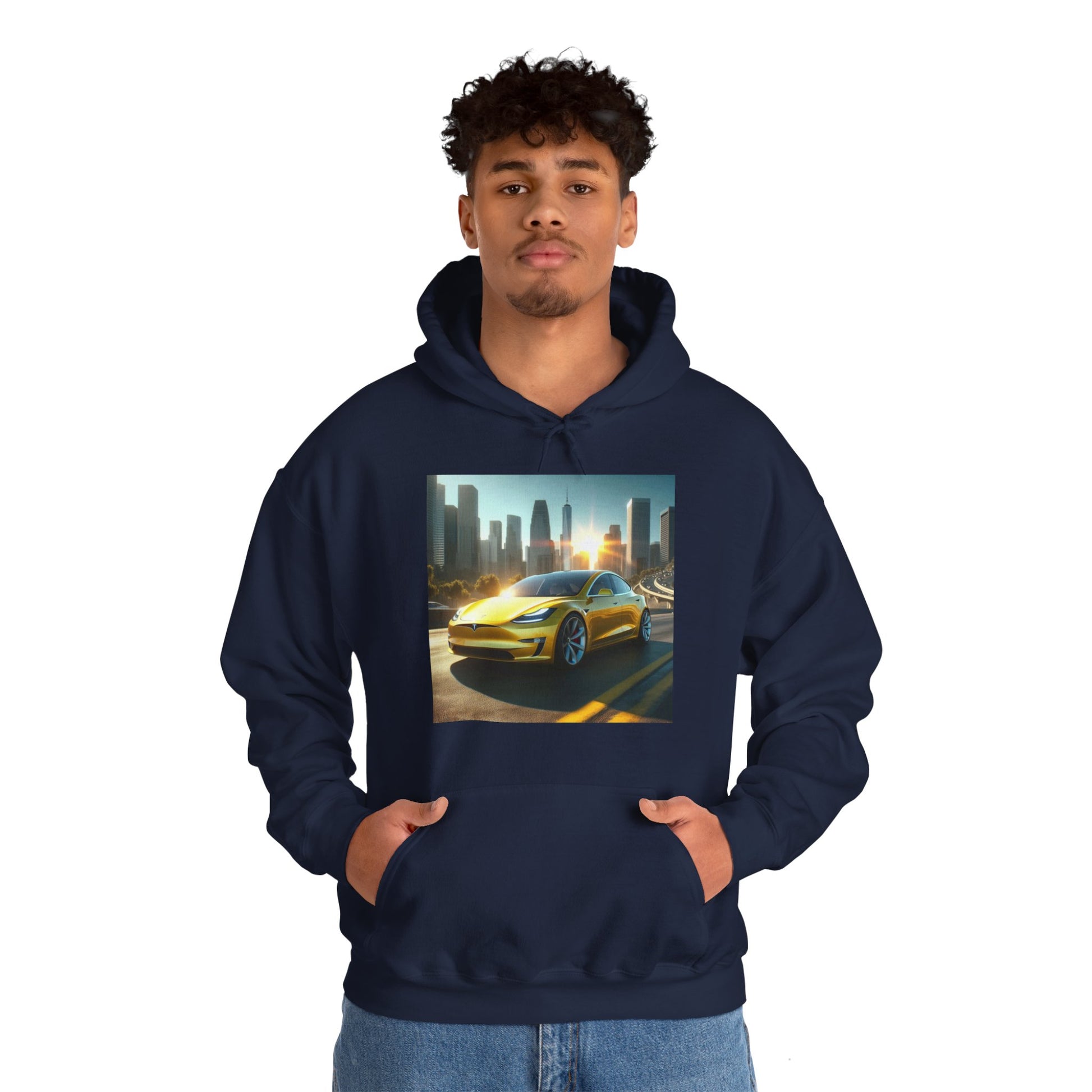 Yellow Tesla Hoodie Hoodie Printify