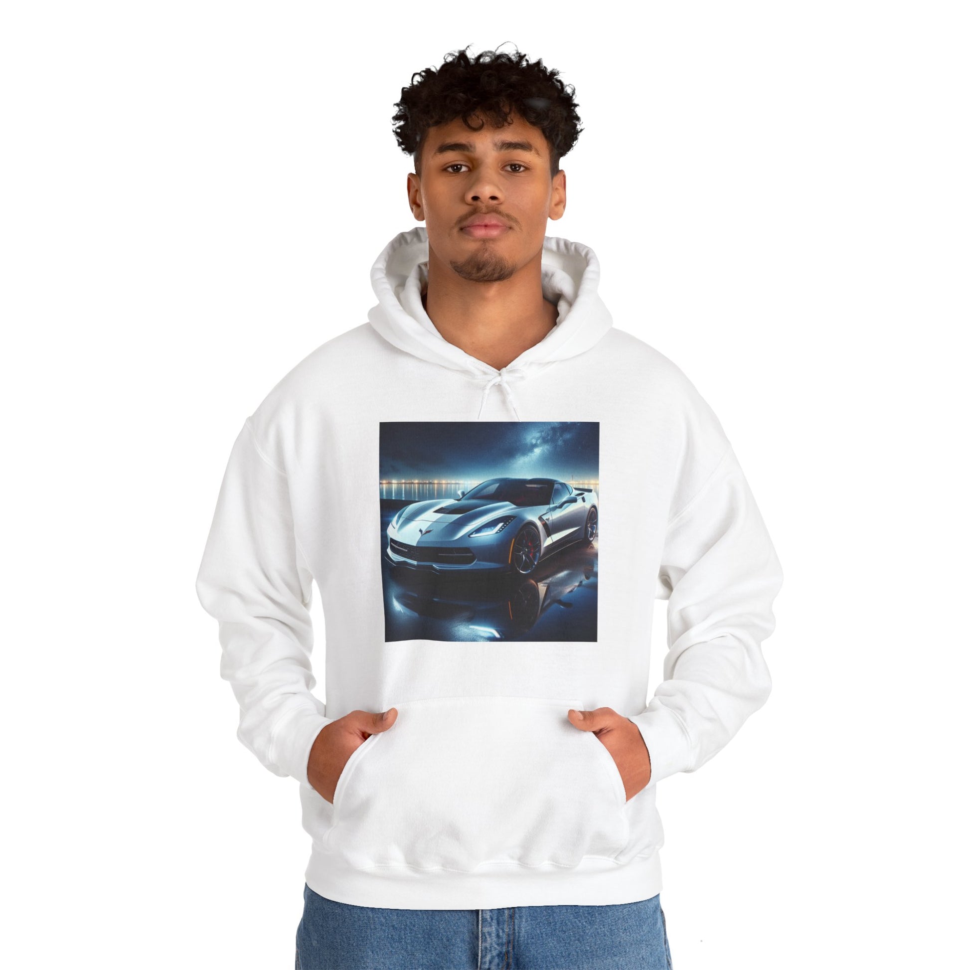 White Corvette Hoodie Hoodie Printify