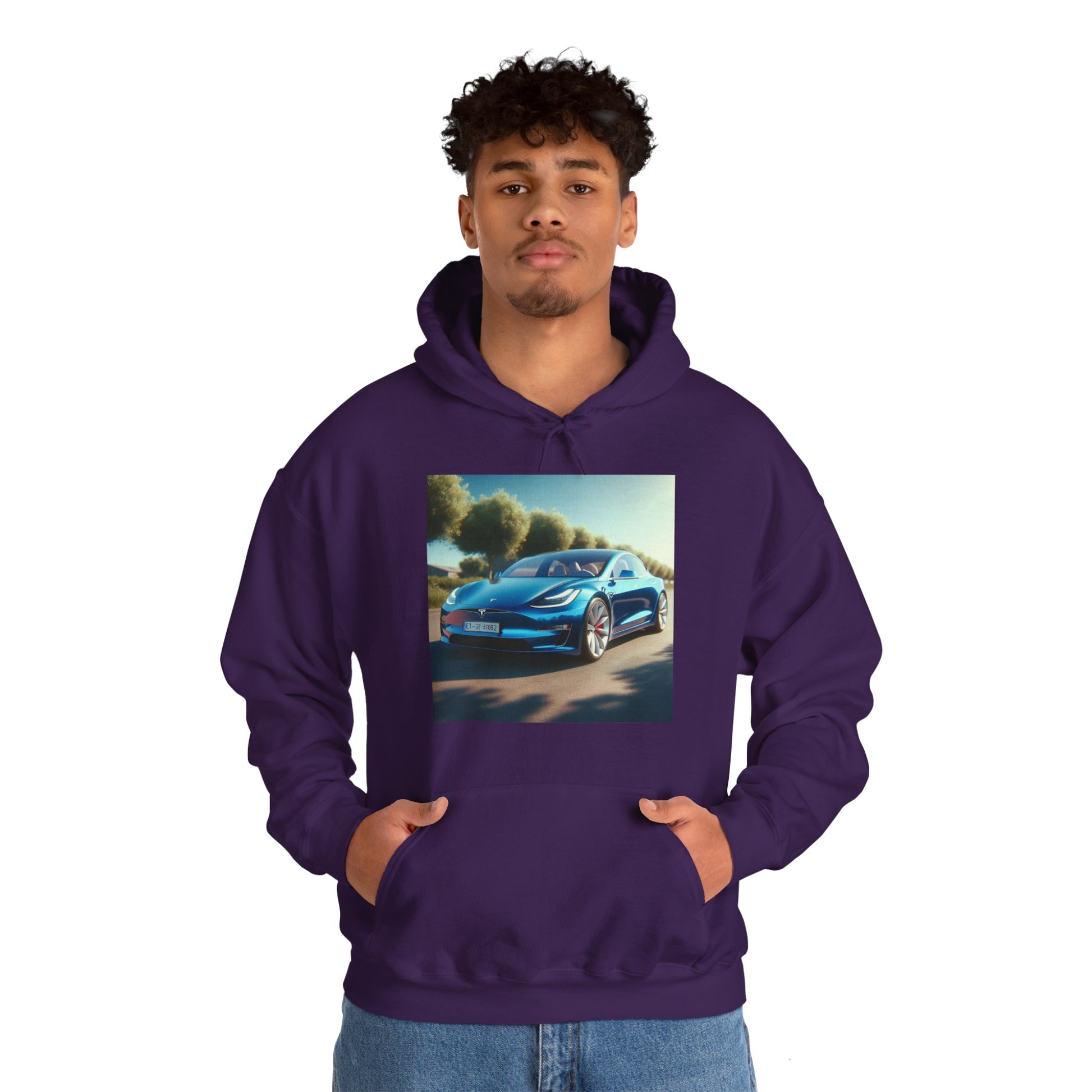 Blue Tesla Hoodie Hoodie Printify