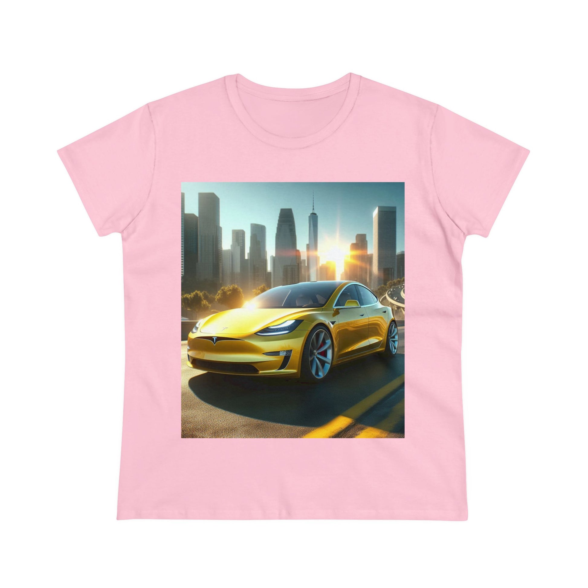 Yellow Tesla T-Shirt T-Shirt Printify Light Pink S
