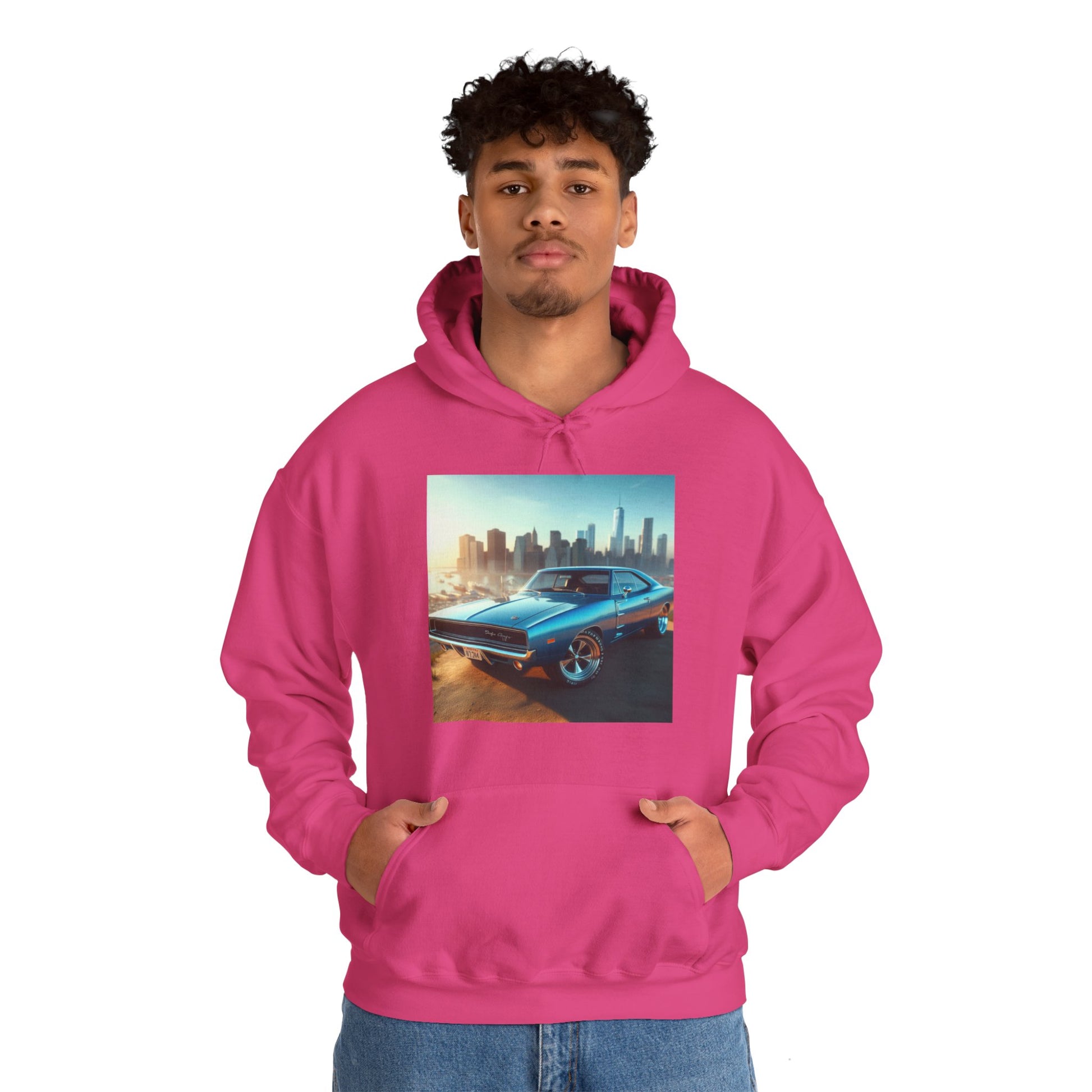 1970 Blue Dodge Charger Hoodie Hoodie Printify