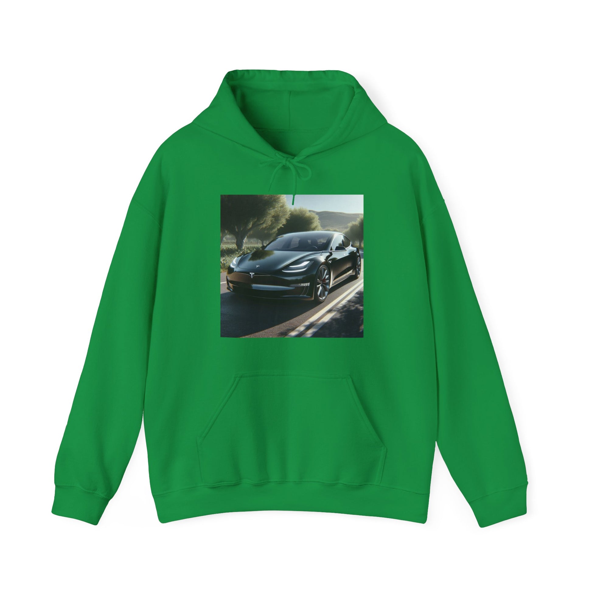 Black Tesla Hoodie Hoodie Printify Irish Green S