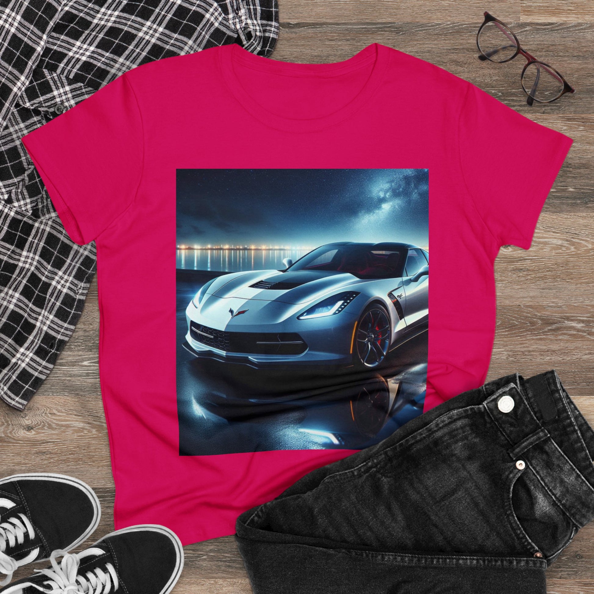 White Corvette T-Shirt T-Shirt Printify