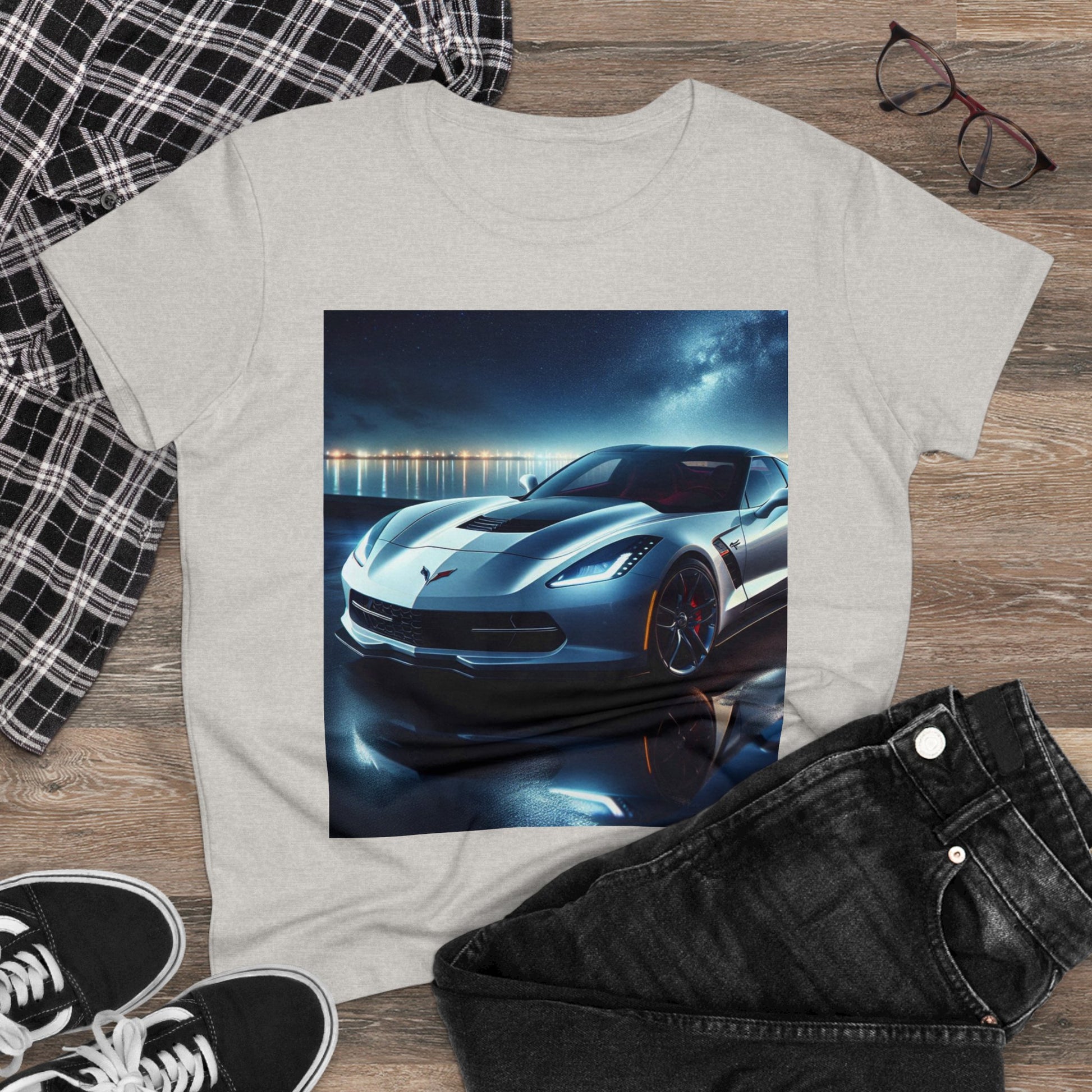 White Corvette T-Shirt T-Shirt Printify