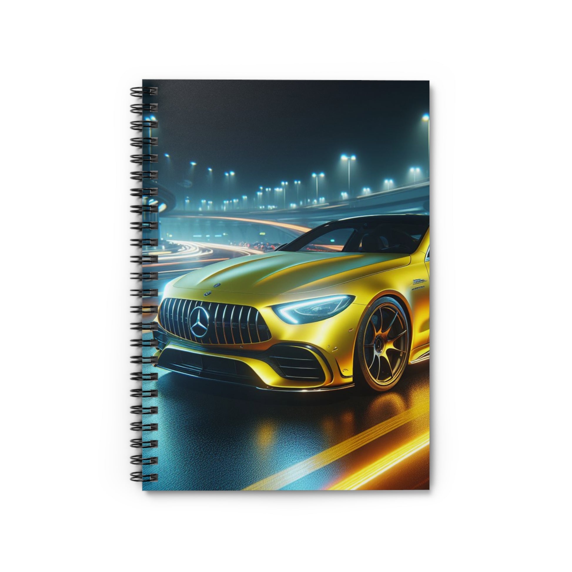 Yellow Mercedes Spiral Notebook Paper products Printify One Size
