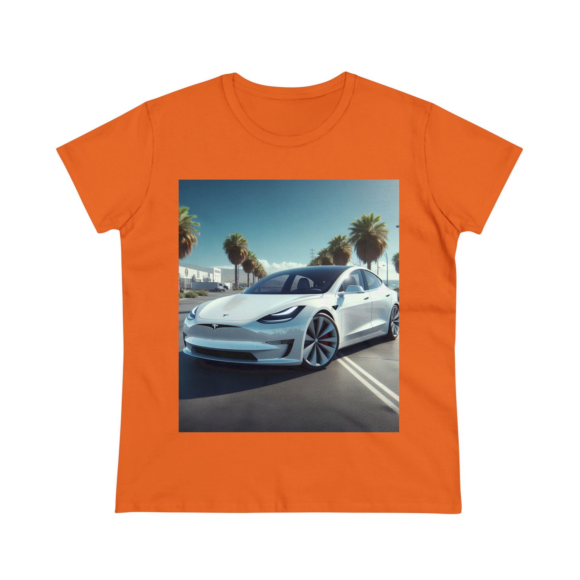 White Tesla T-Shirt T-Shirt Printify Orange S