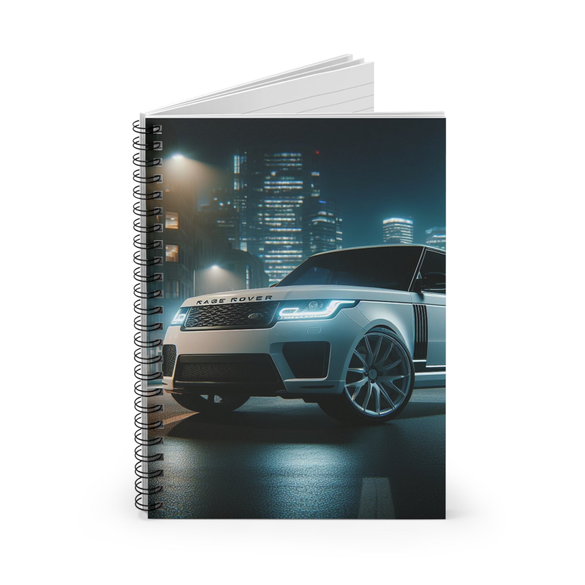 White Range Rover Spiral Notebook Paper products Printify